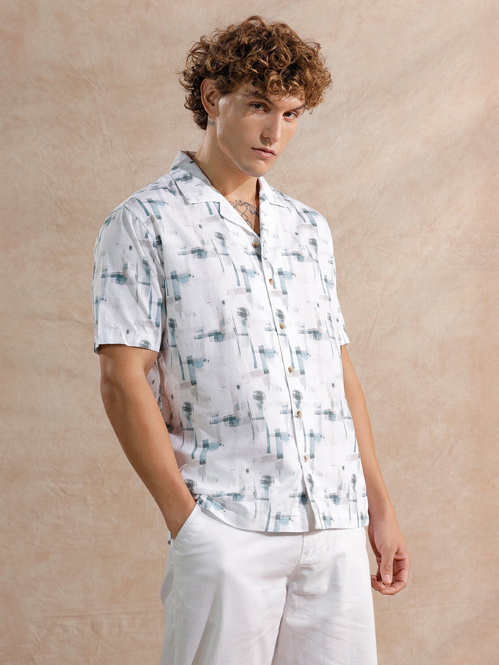 Abstract AOP Regular Fit Shirt | Off White