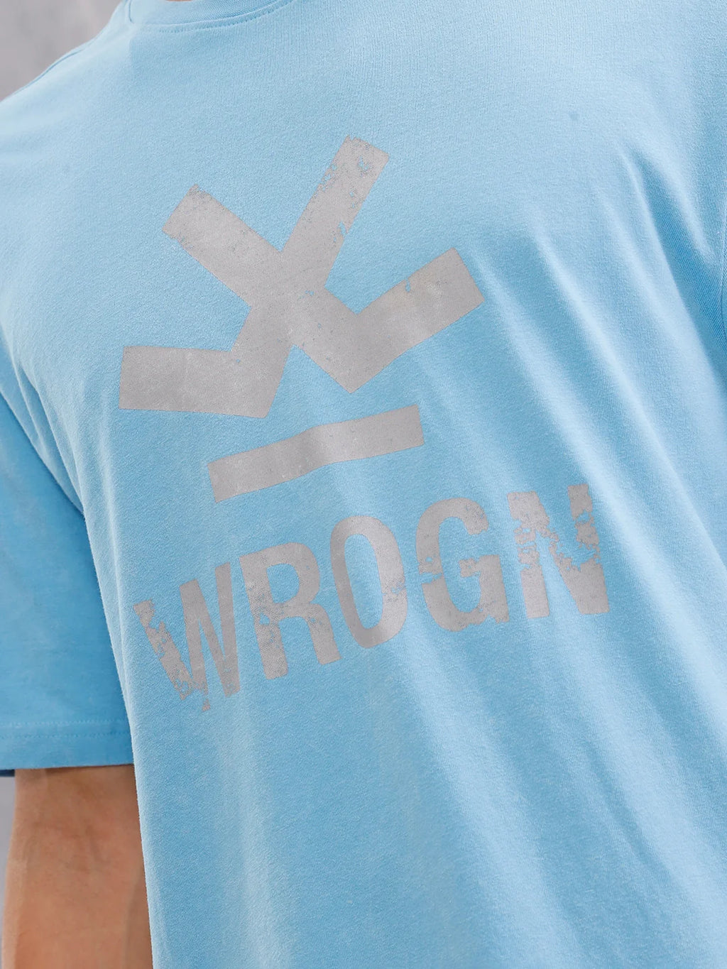 Acid Wash Oversized Fit Tshirt With Printed Patch |  Blue