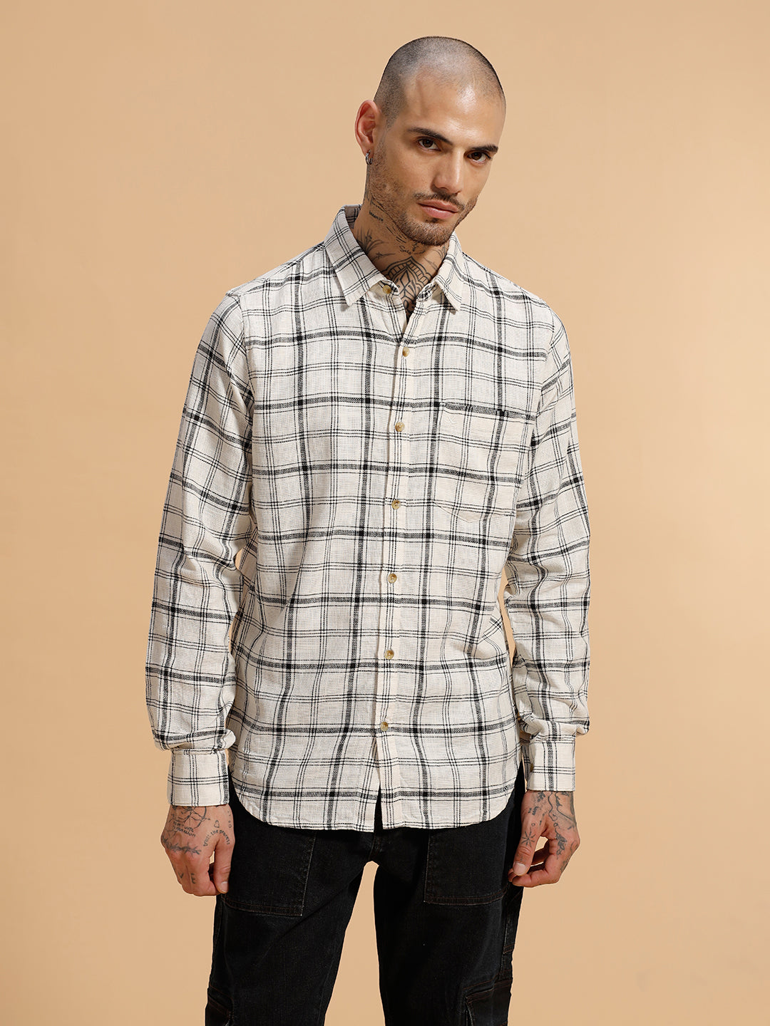 Checked Slub Texture Shirt | Off White