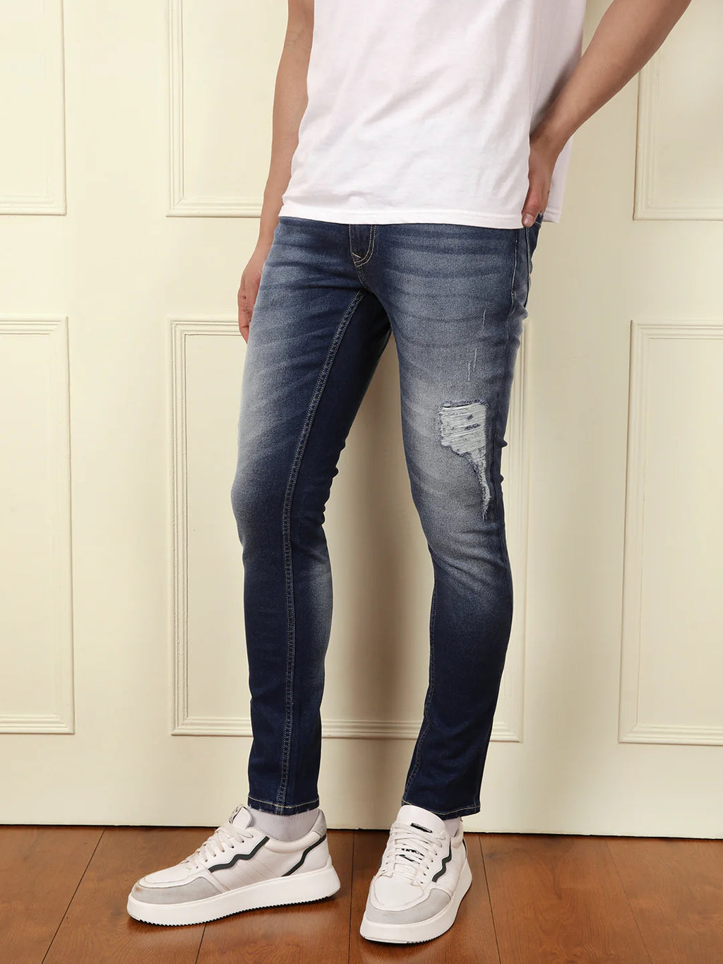 Acid Washed Tapered Fit Jeans
