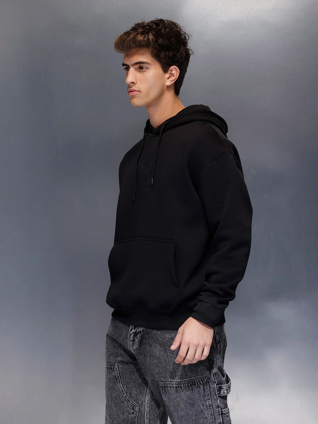 Classic Black Hoodie with Tonal Logo | Black