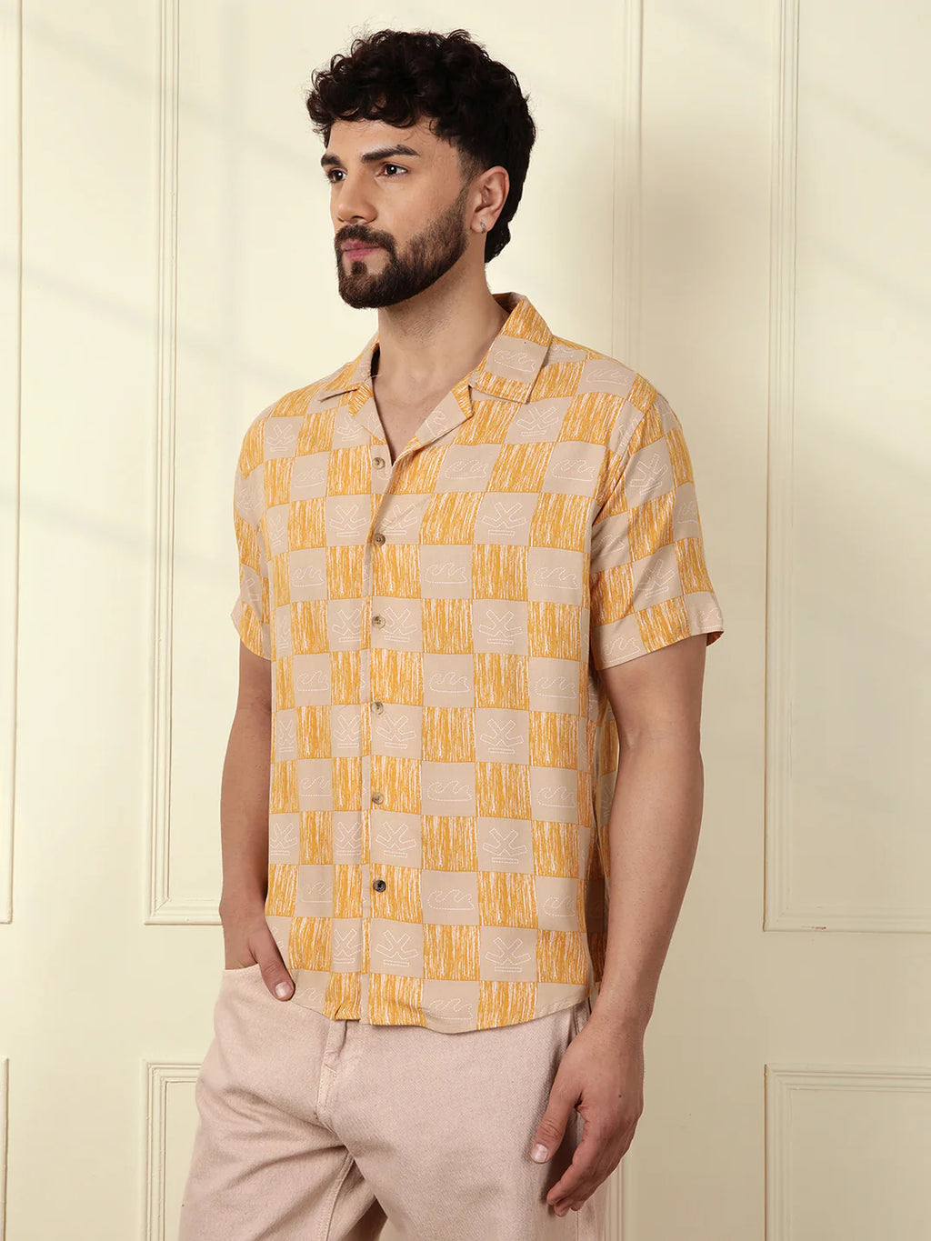 AOP Fluid Viscose Shirt | Yellow