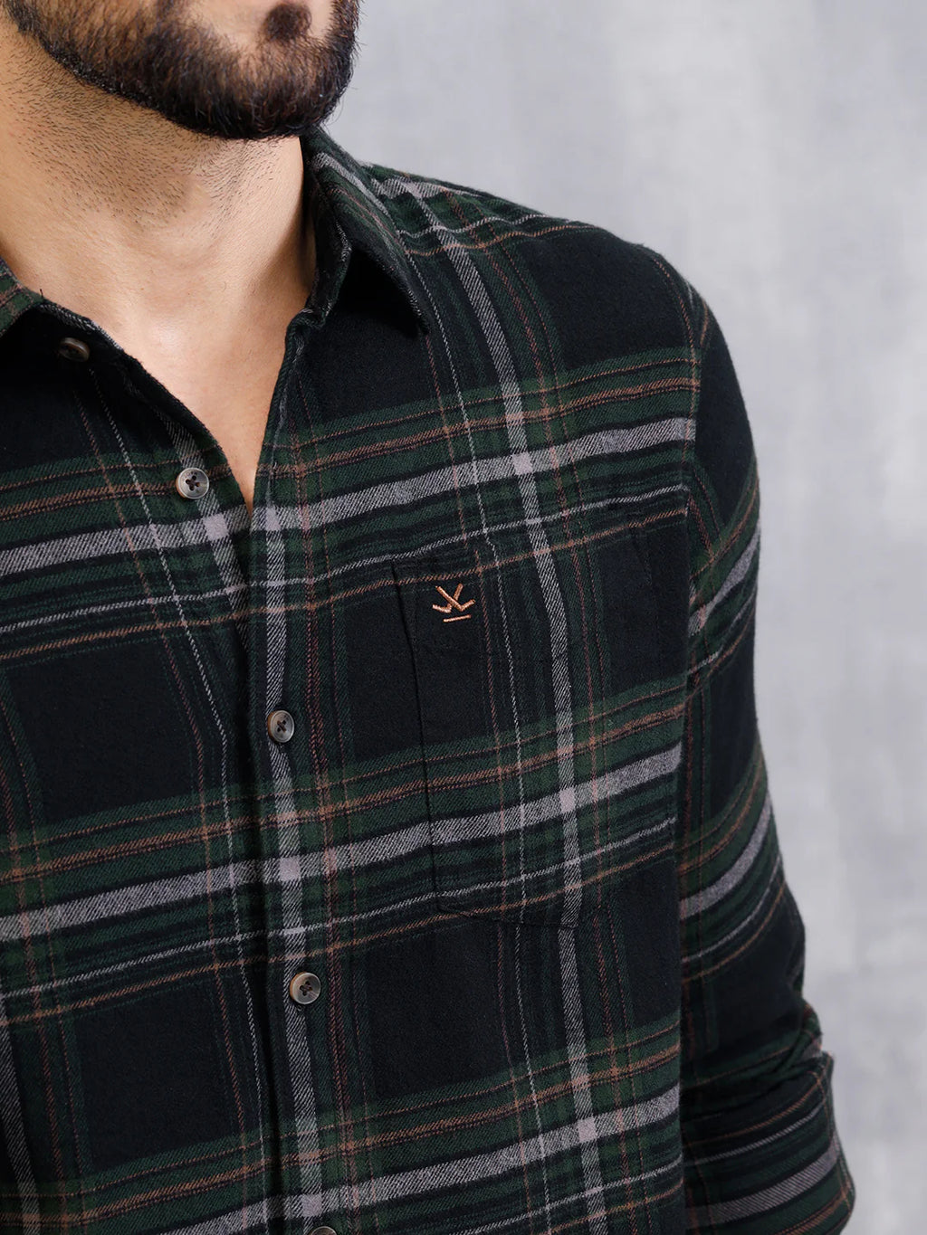 Brushed Flannel Check Shirt In Twill | Dark Green