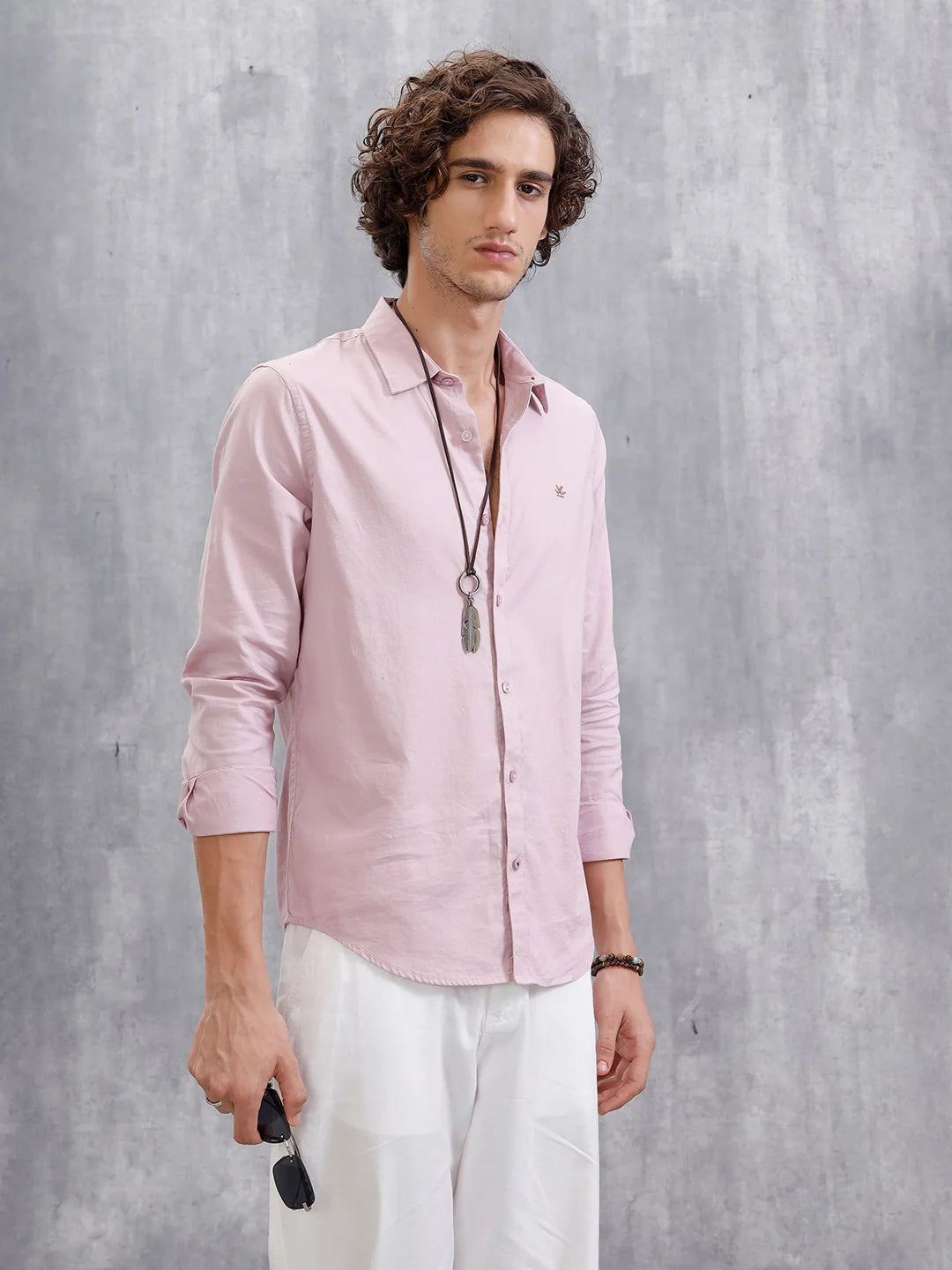 Cotton Dobby Slim Fit Shirt | Pink