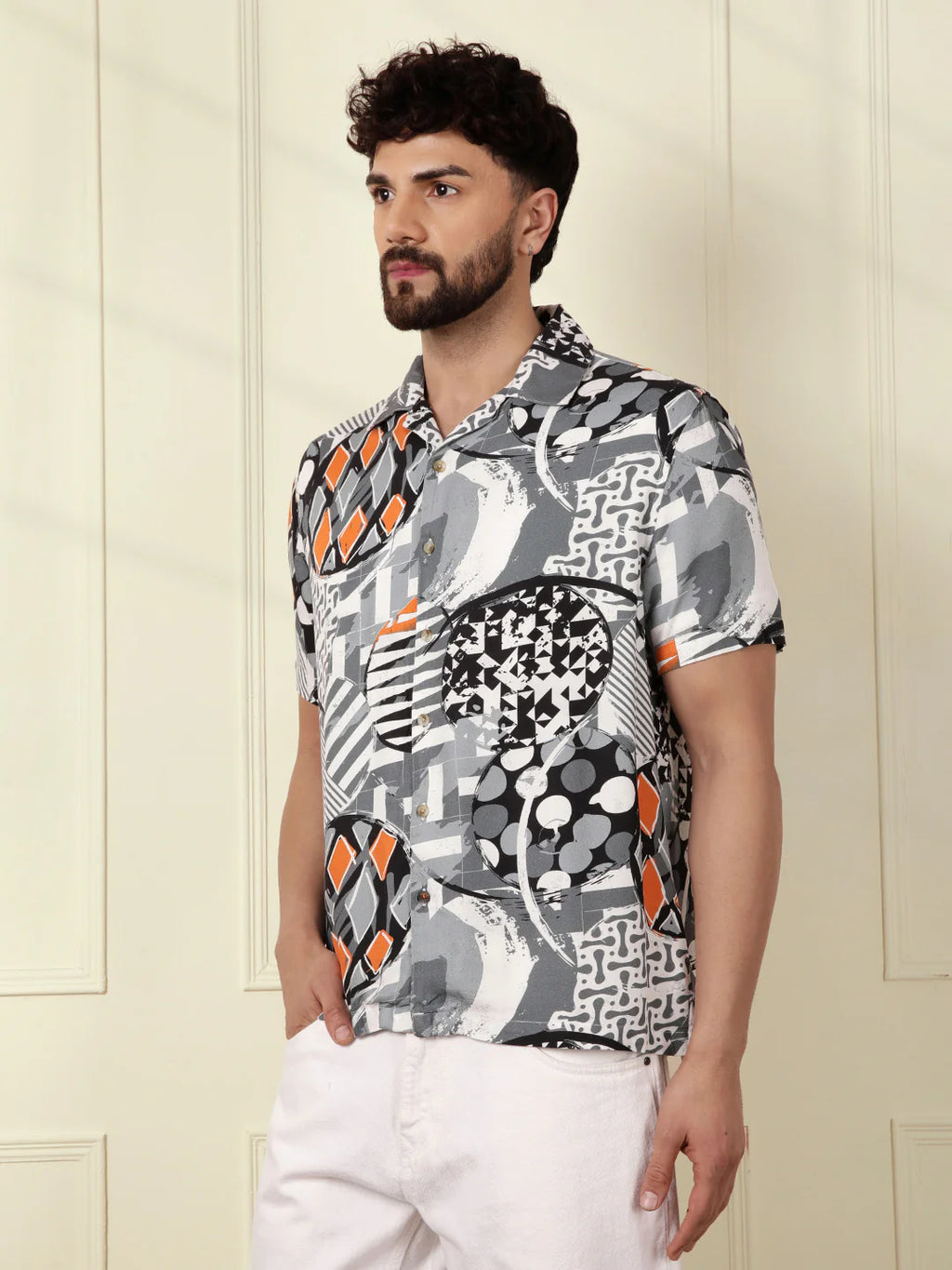 AOP Fluid Viscose Shirt | Grey