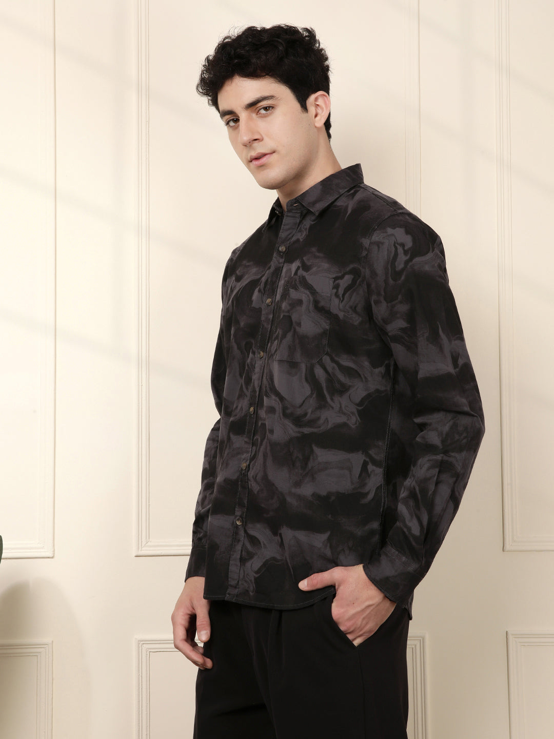 Abstract Slim Fit AOP Shirt | Black