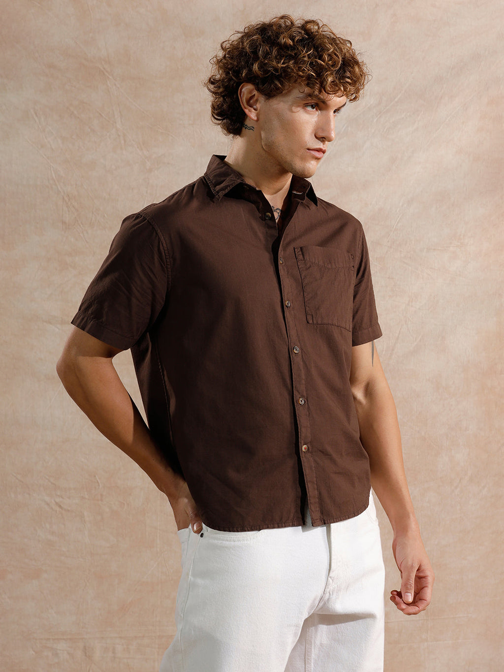 Cotton Slub Overdyed Shirt | Brown