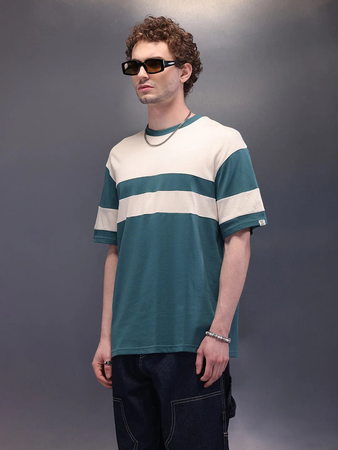 Colourblock Oversized Fit Casual Look T-shirt | Teal