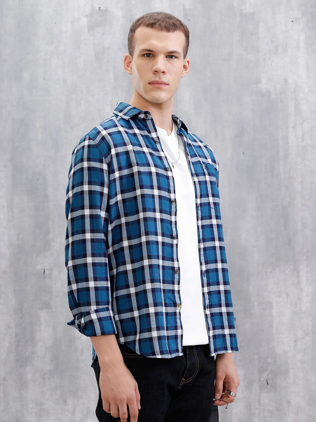 Checkered Full Sleeve Regular Fit Shirt | Dark Blue