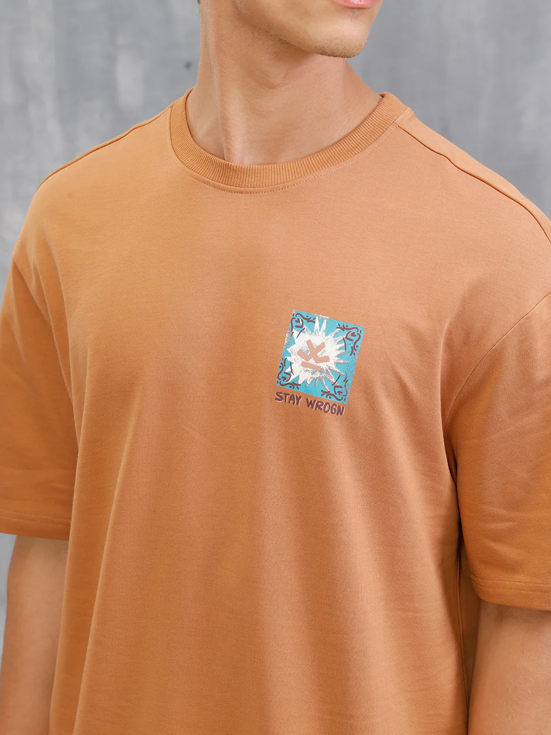 Mythical Face Inspired Back Print T-Shirt | Brown