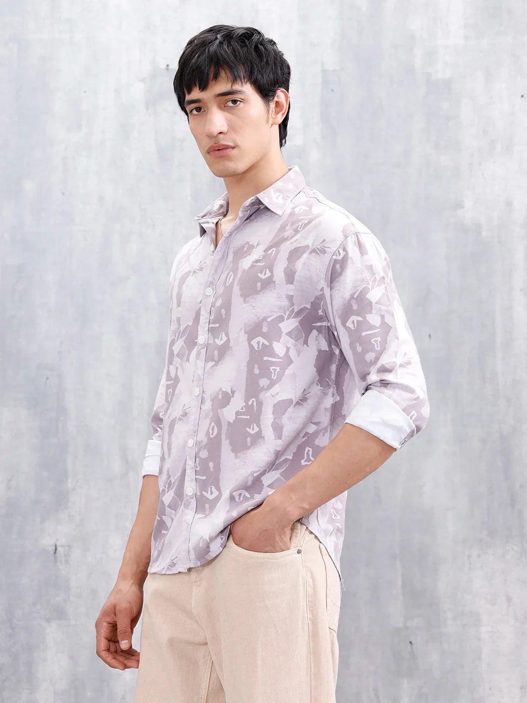 Abstract Aop Printed Oversized Fit Casual Shirt | Purple