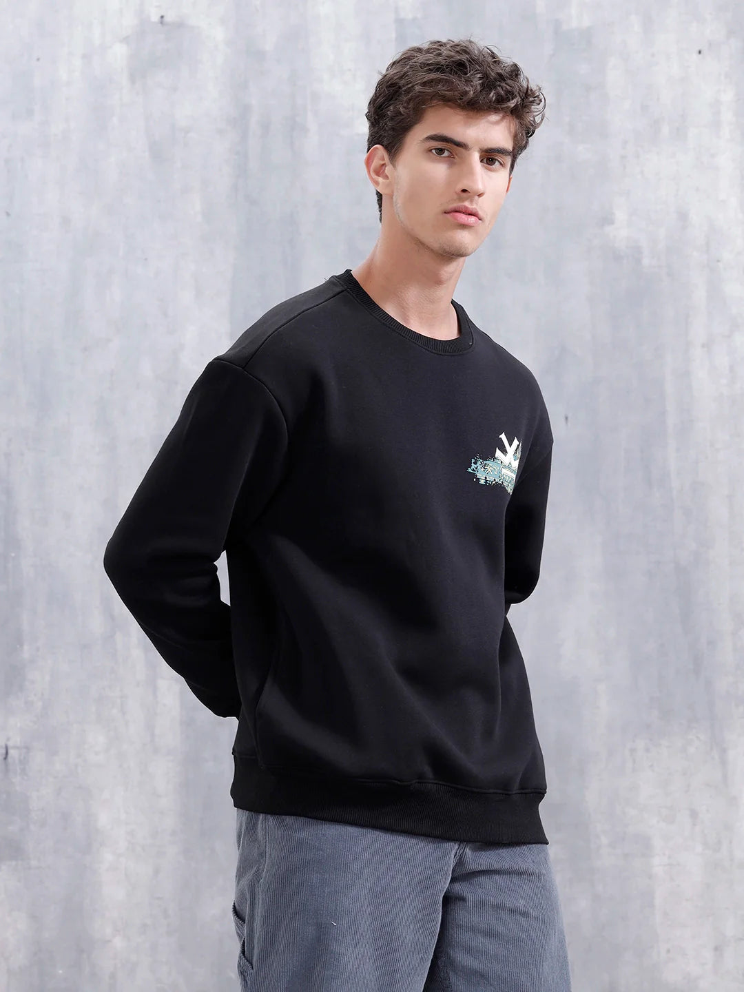 Carpet Tapestry Inspired Oversized Fleece Back Print Sweatshirt | Black