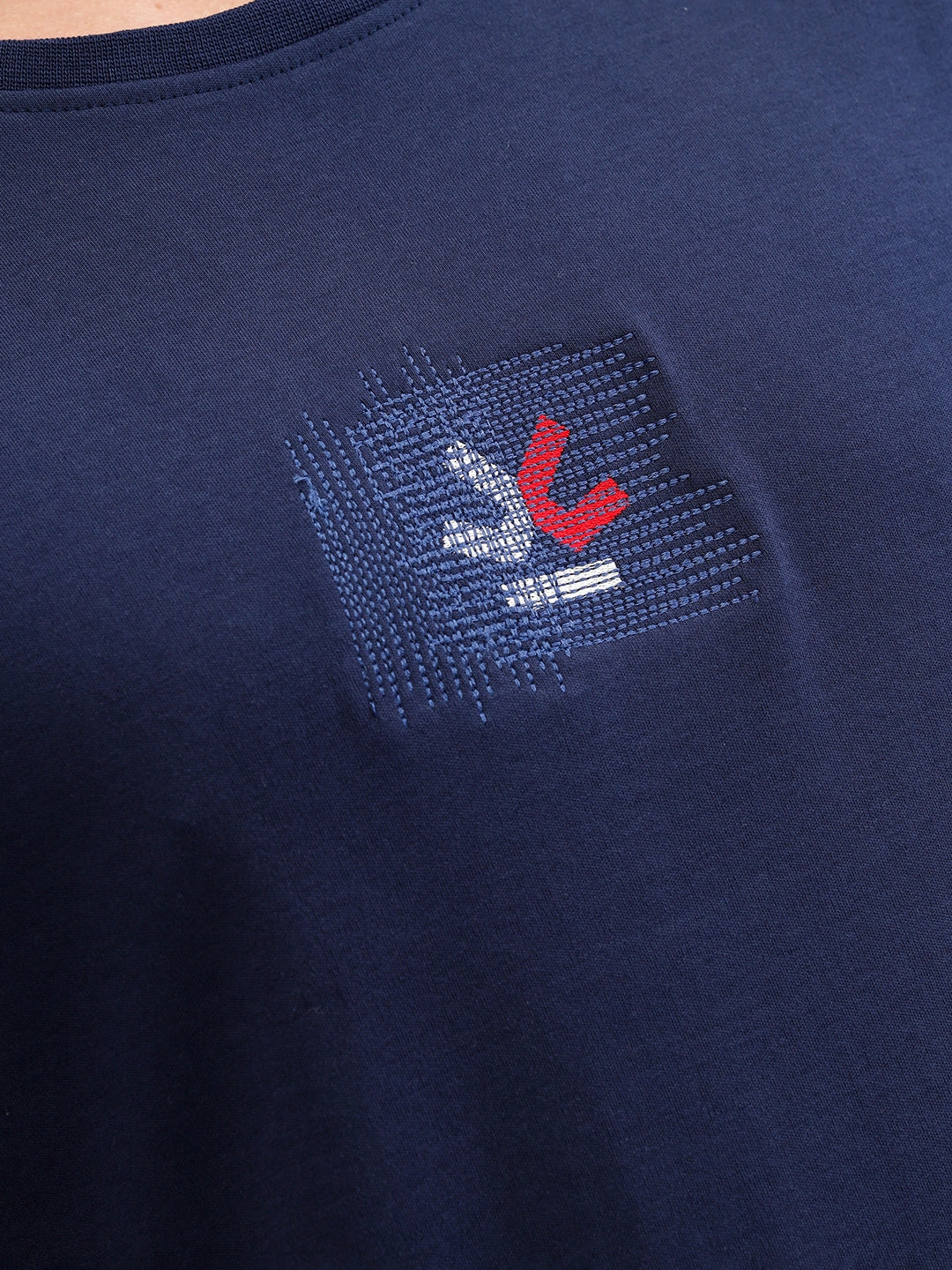 Gold Finish Interlock Tee With Embroidery On Chest   | Navy Blue
