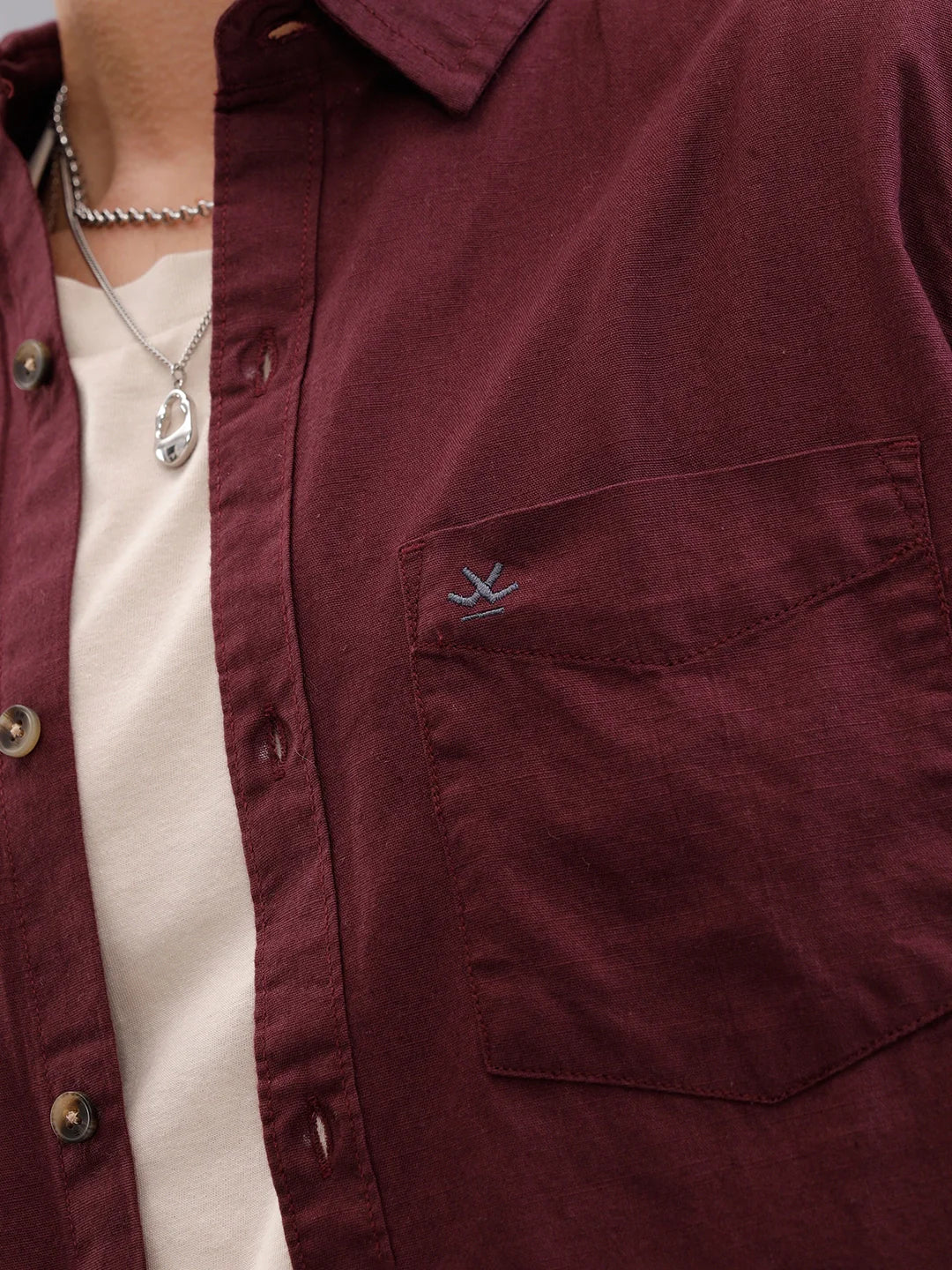Cotton Slub Solid Shirt In Slim Fit  |  Maroon
