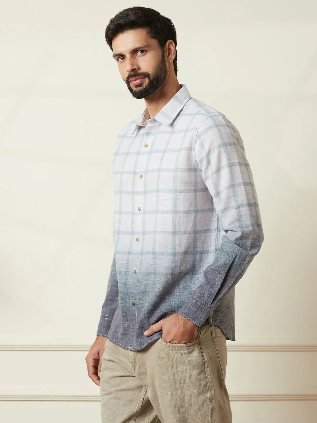 Checked Ombre Print Shirt | Grey