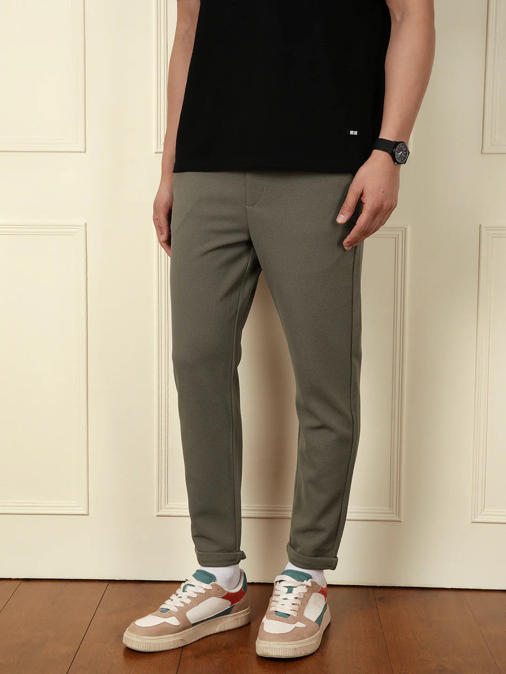 Solid Cotton Blend Knit Trouser | Grey