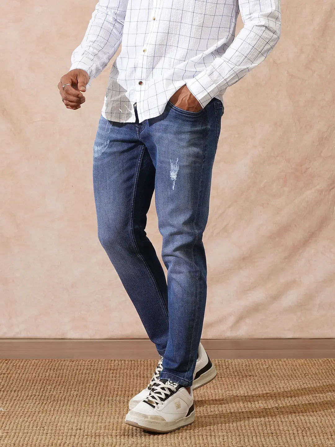 Distressed Skinny Crop Jeans | Dark Blue