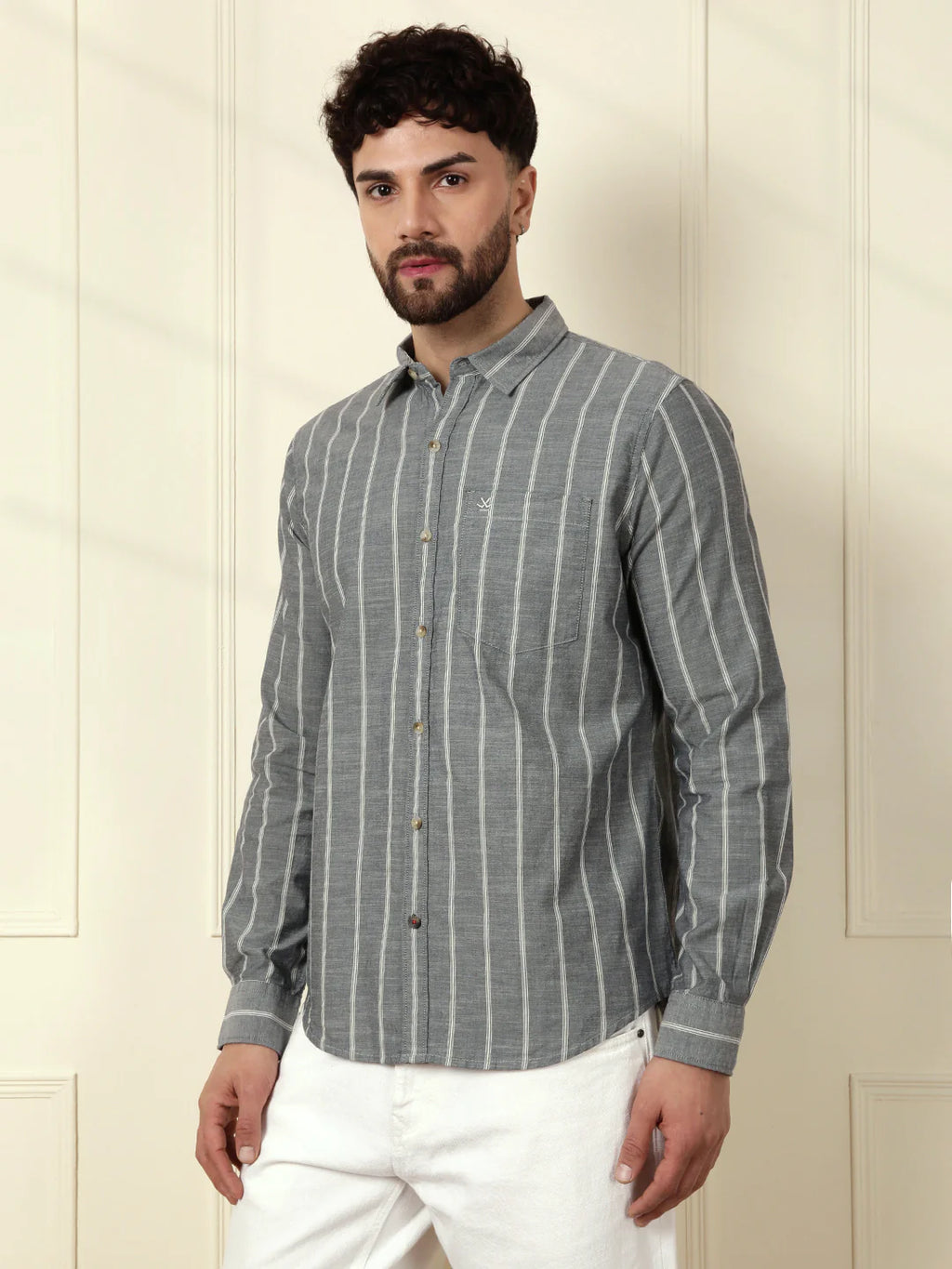 Classic Chambray Striped Shirt | Grey