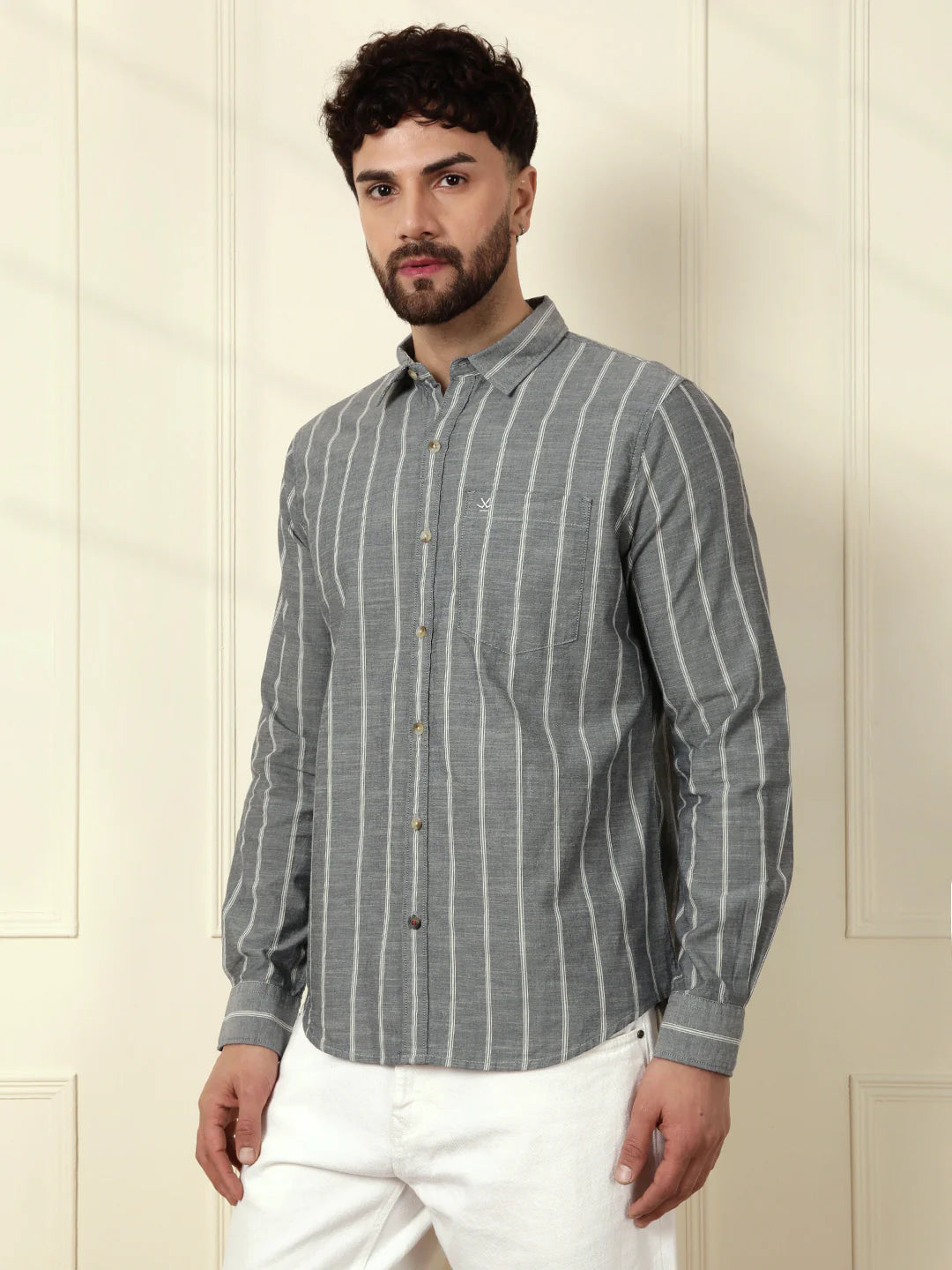 Classic Chambray Striped Shirt | Grey