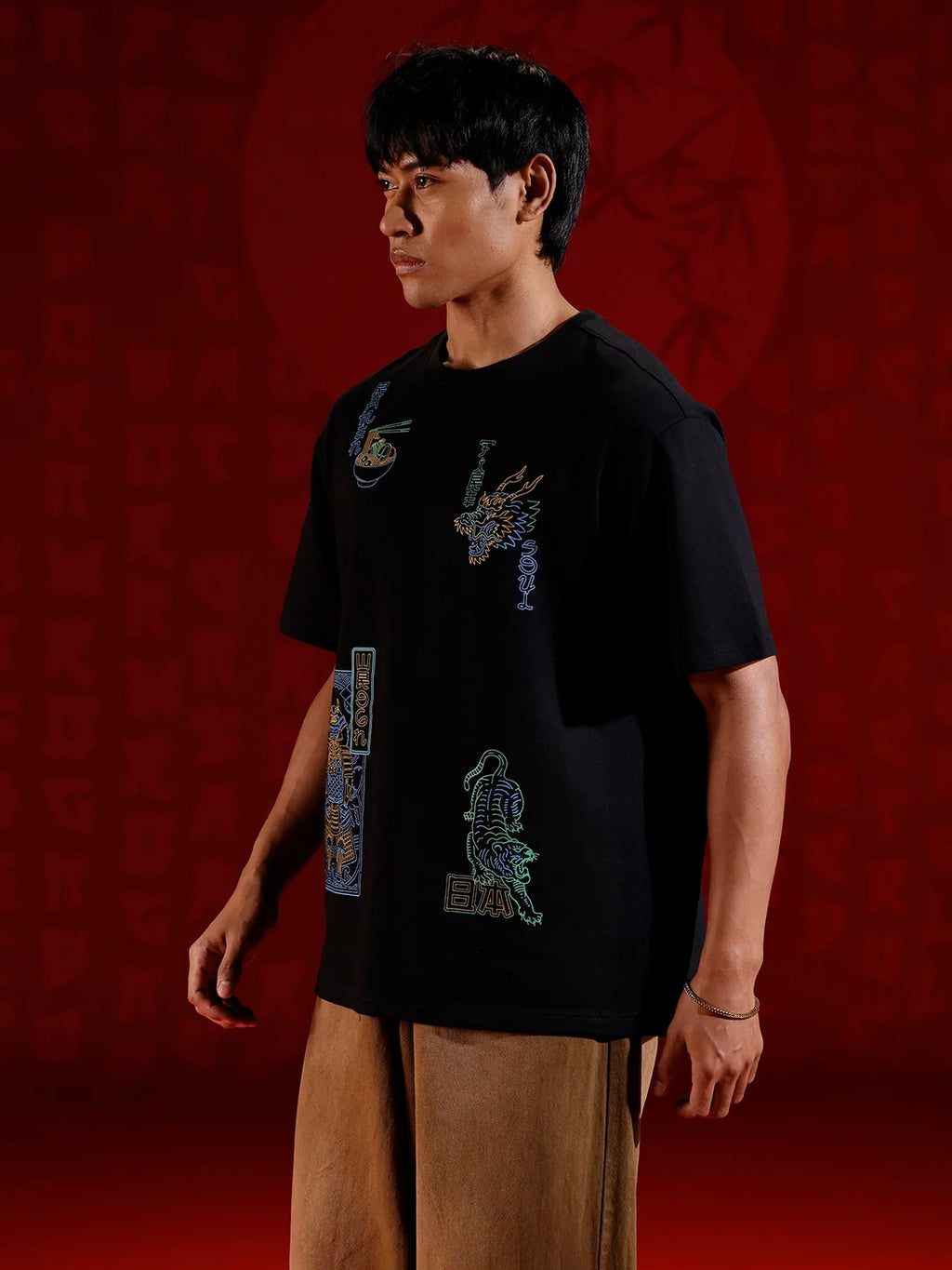 Samurai multi-print oversized T-shirt | Black