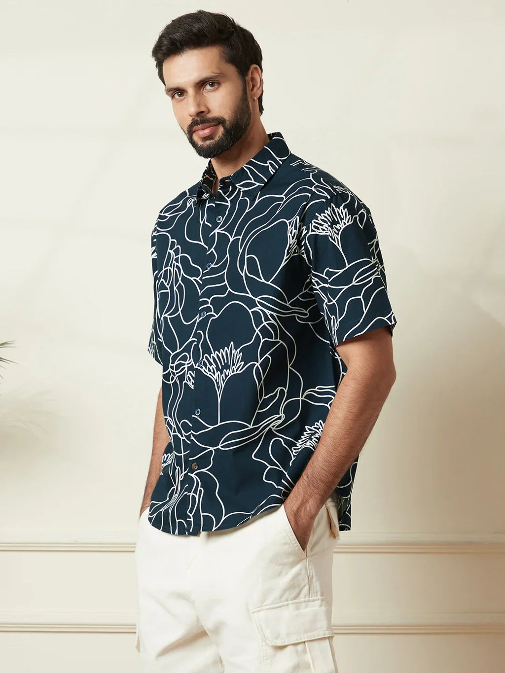 Abstract Floral Print Shirt | Navy Blue