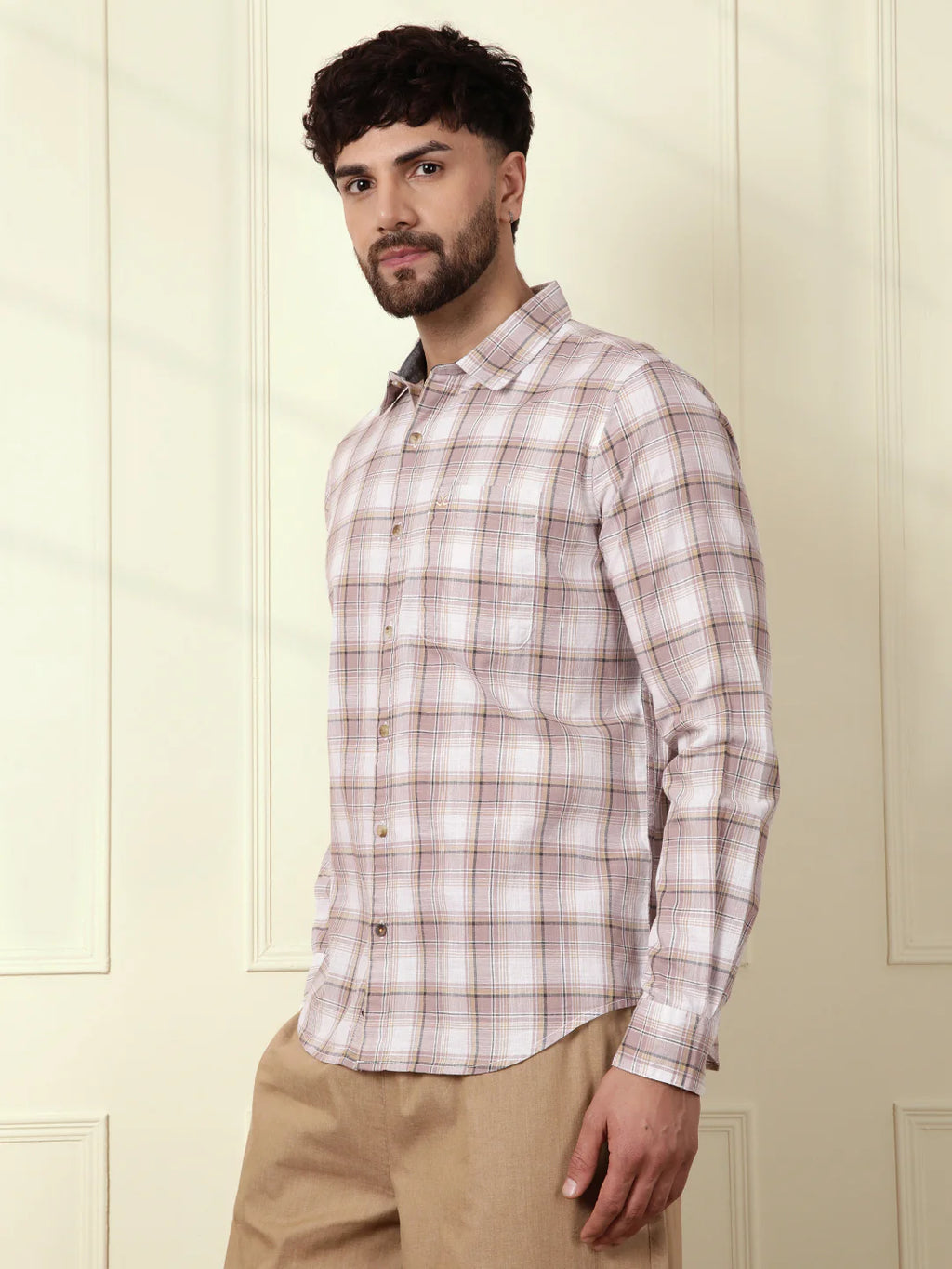 Checked Cotton Slub Summer Shirt | Pink