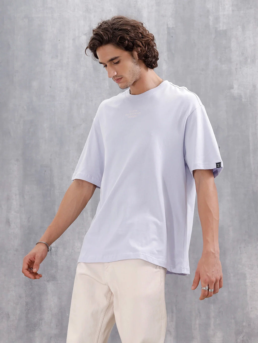 Men’s Embroidered Oversized Casual Tee | Light Purple