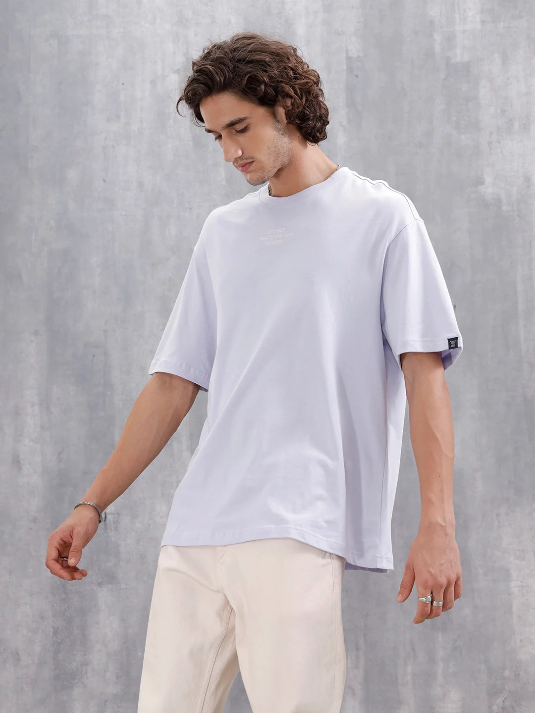 Men’s Embroidered Oversized Casual Tee | Light Purple