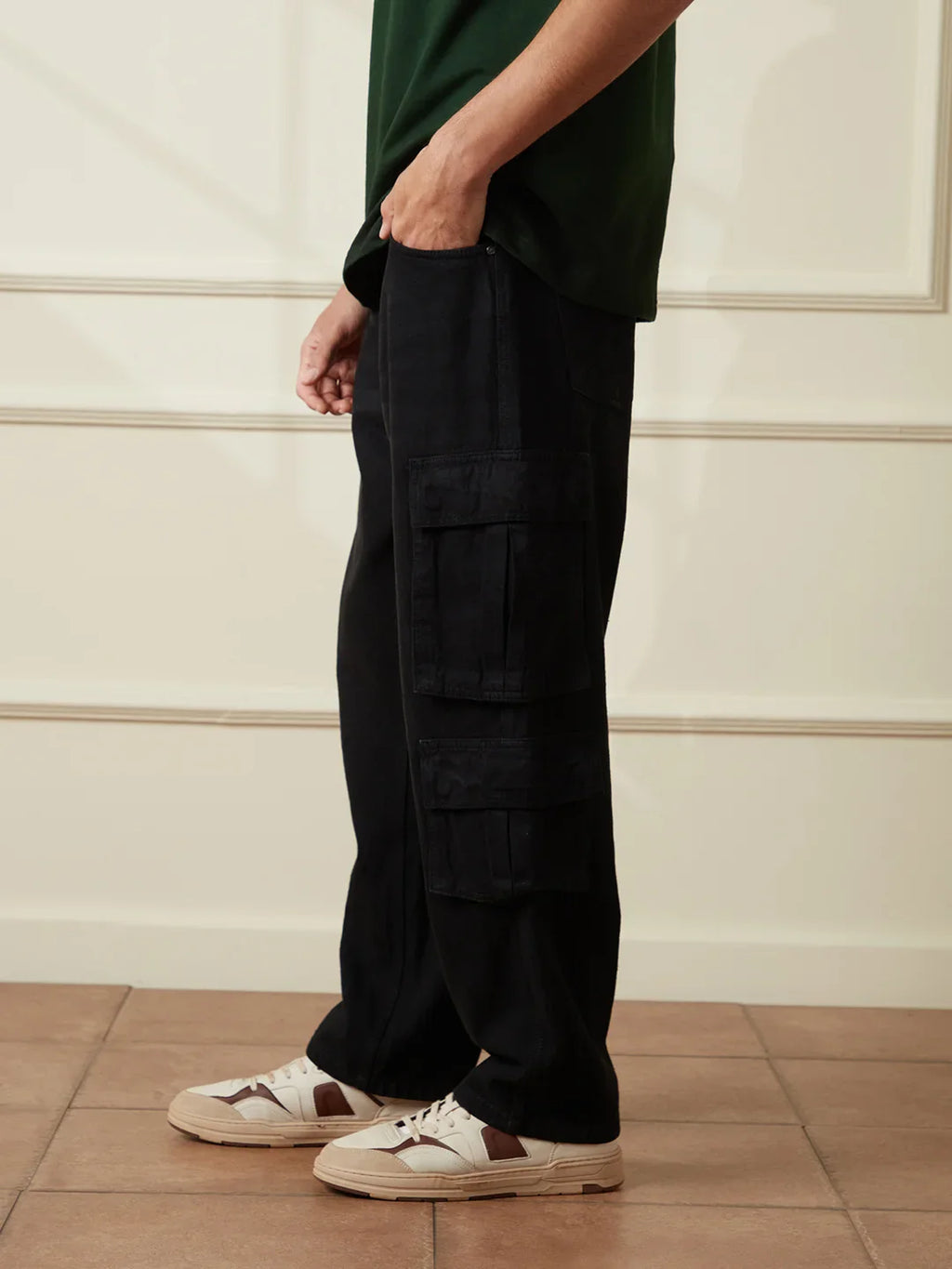 Casual Loose Fit Denim Cargo | Black