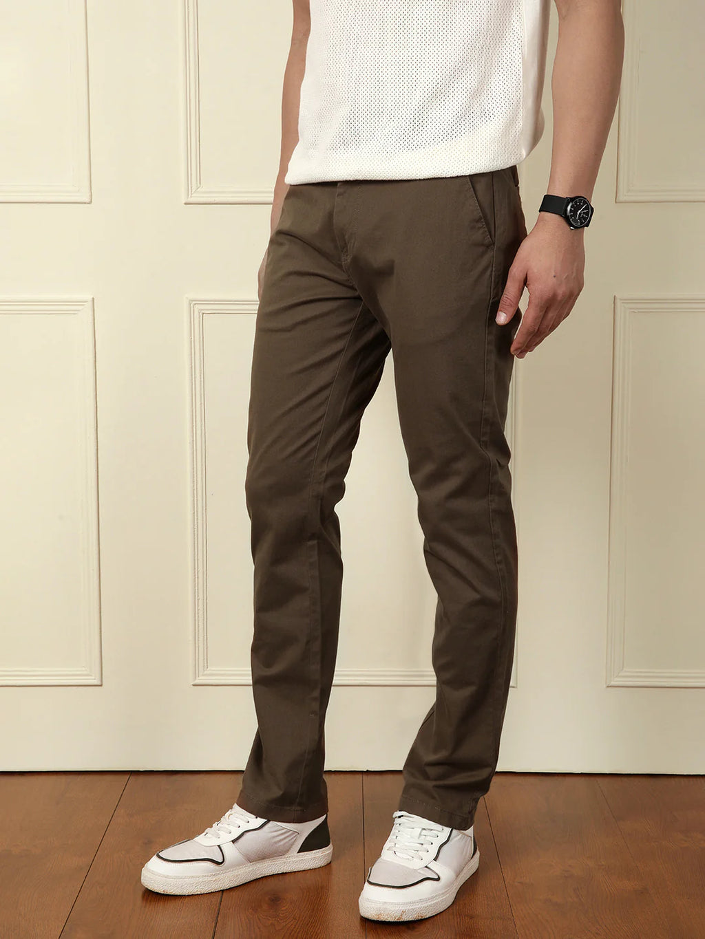 Soft Cotton Blend Chino Trouser | Brown