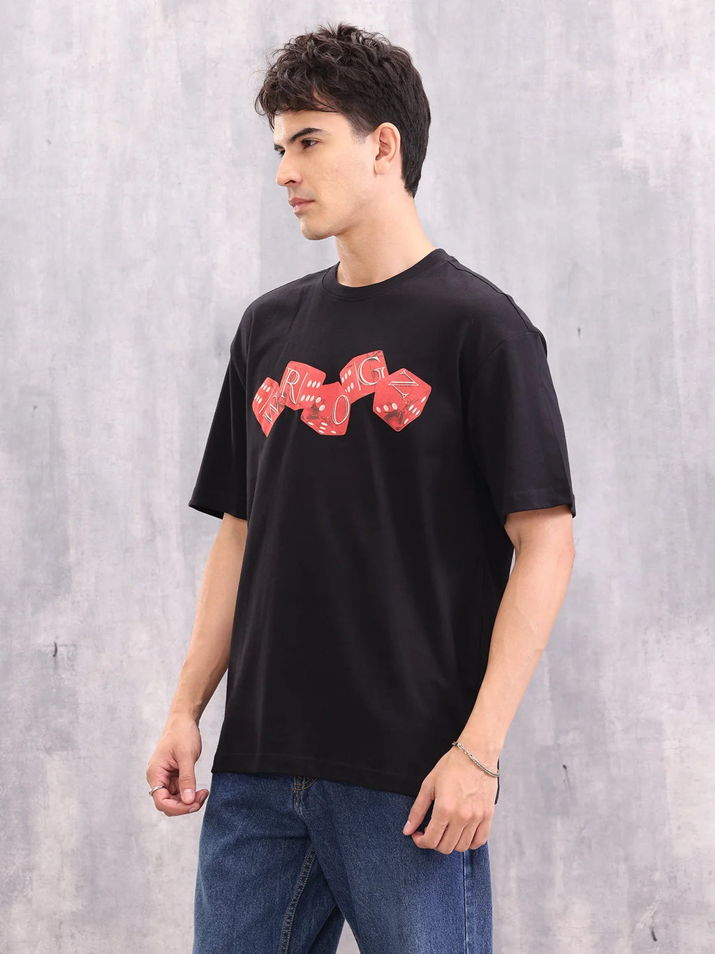 Dice Inspired Graphic Printed Oversized T-Shirt | Black
