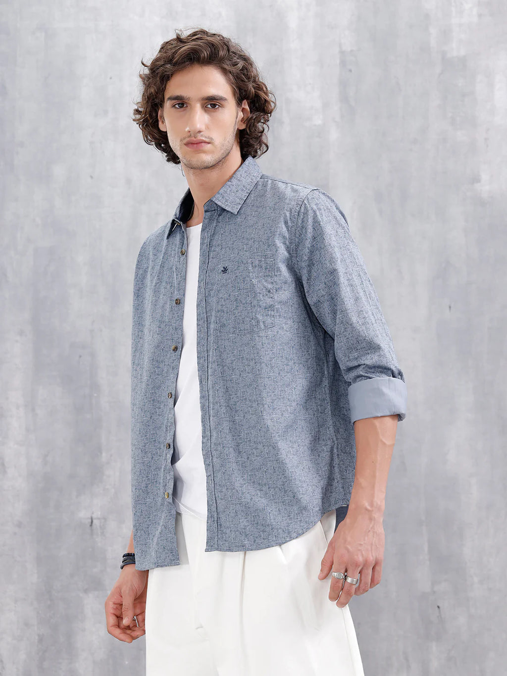 All-Over Abstract Print Casual Slim Fit Shirt | Blue