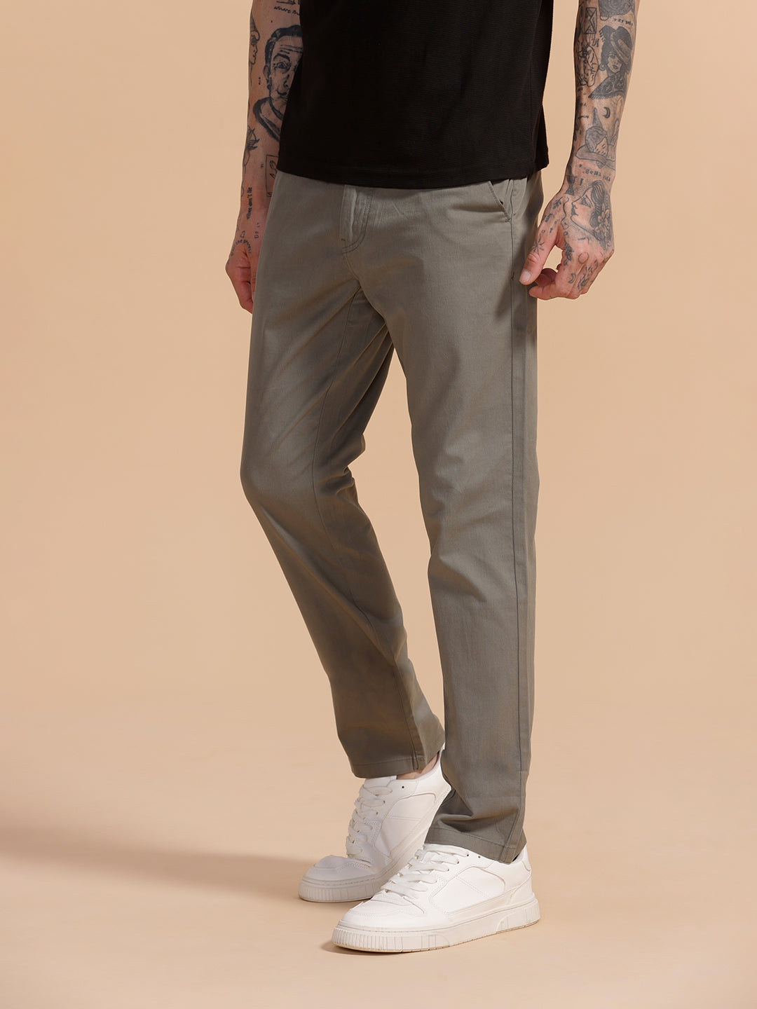 Cotton Blend Chino Trouser | Grey