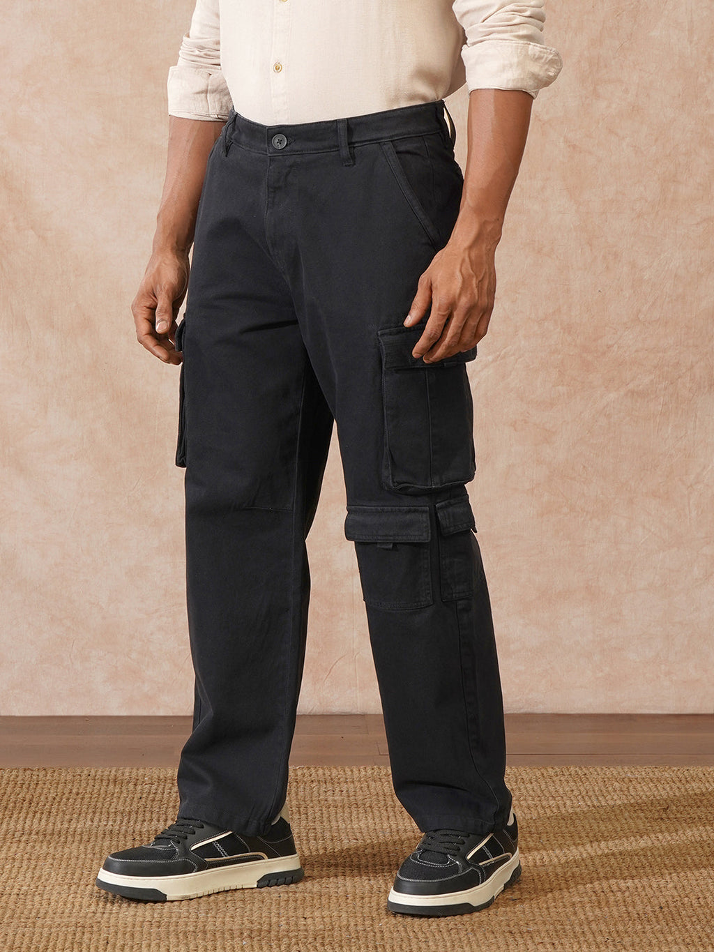 Stacked Loose Fit Cargo Trouser | Black