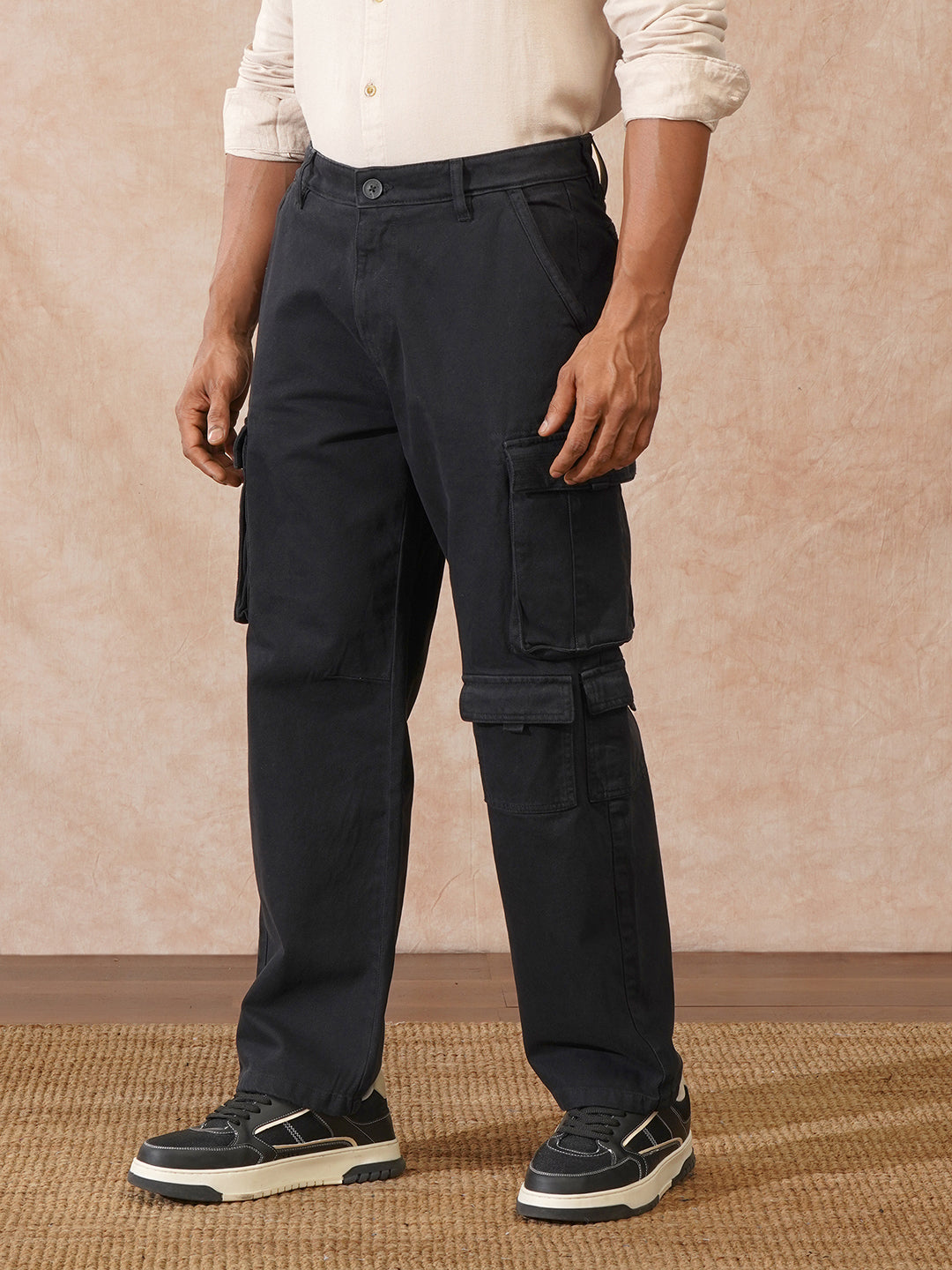 Stacked Loose Fit Cargo Trouser | Black