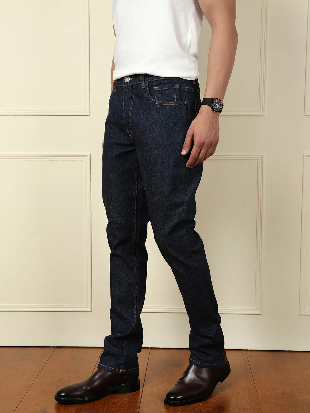 Casual Light Fade Straight Fit Jeans | Dark Blue