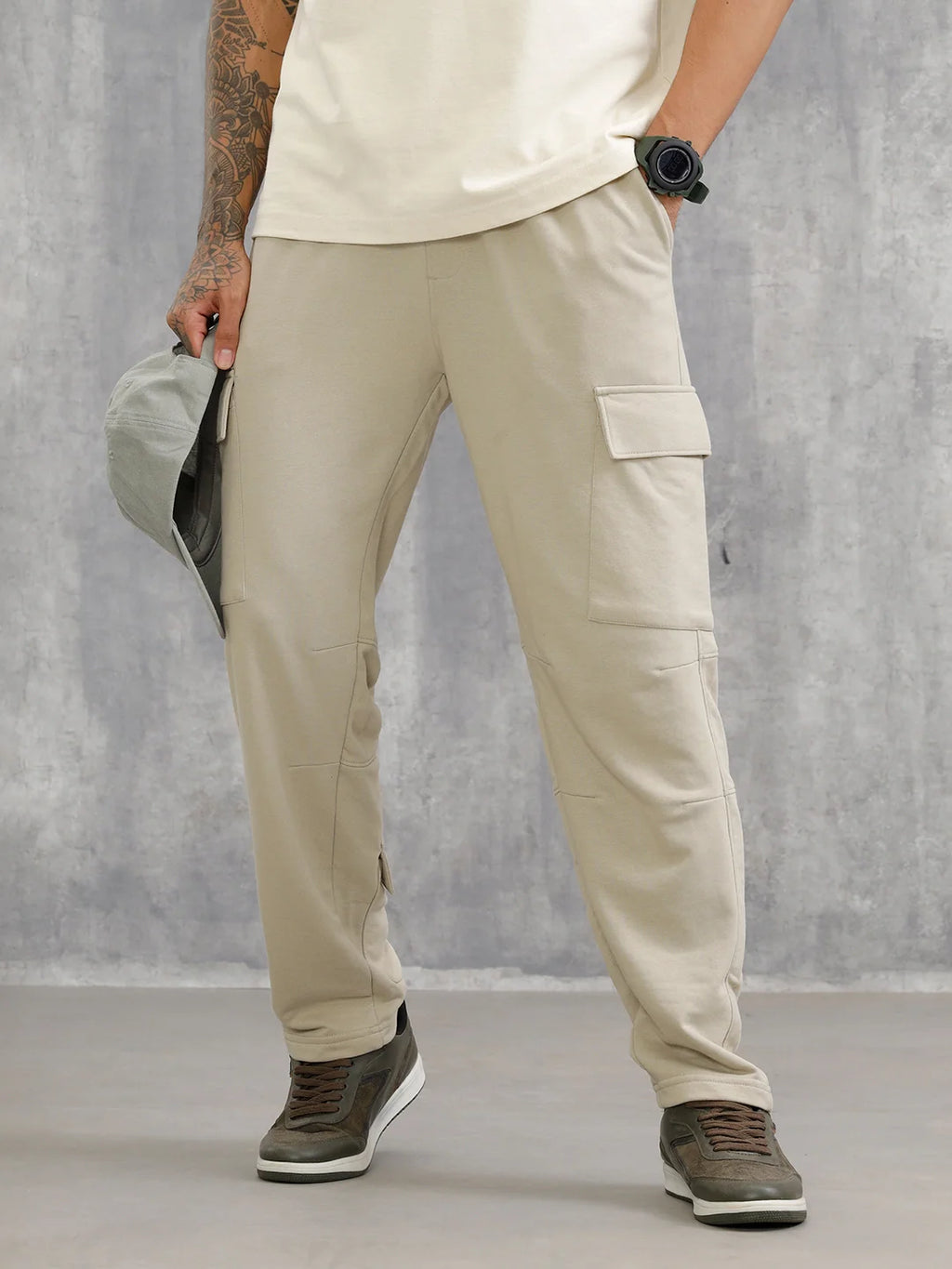 Comfort Fit Trackpants With Utility Cargo Pockets | Light Green