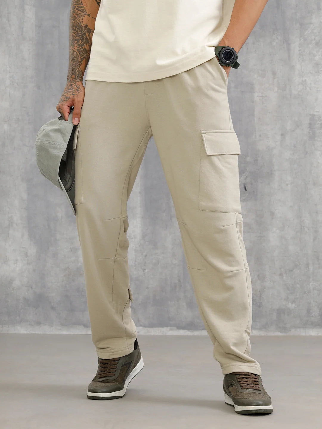 Comfort Fit Trackpants With Utility Cargo Pockets | Light Green
