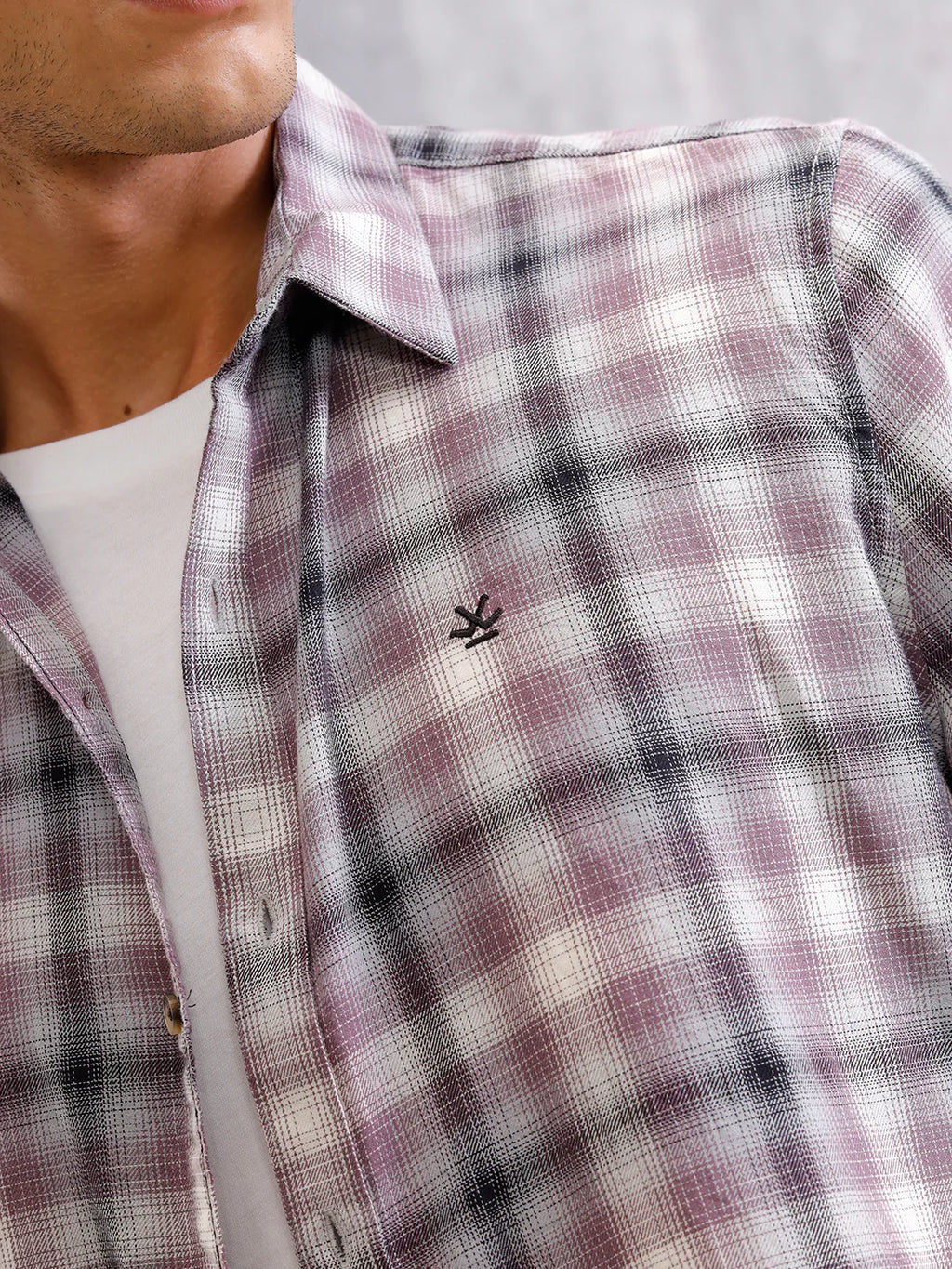 Cotton Twill Shadow Check Shirt In Slim Fit | Grey