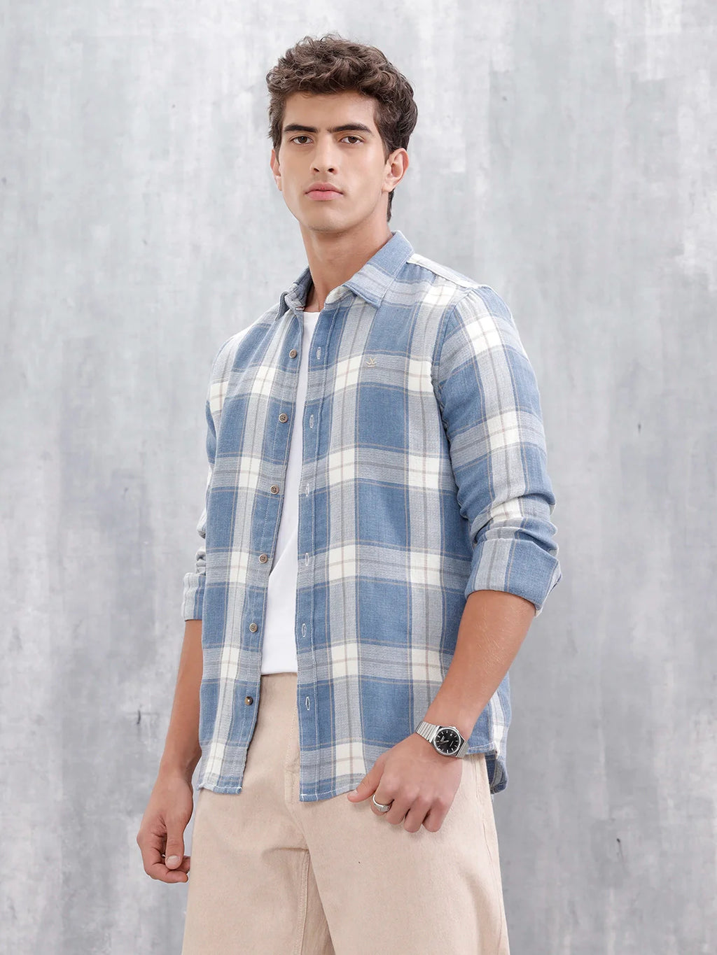 Checkered Pattern Casual Shirt For Men |Blue