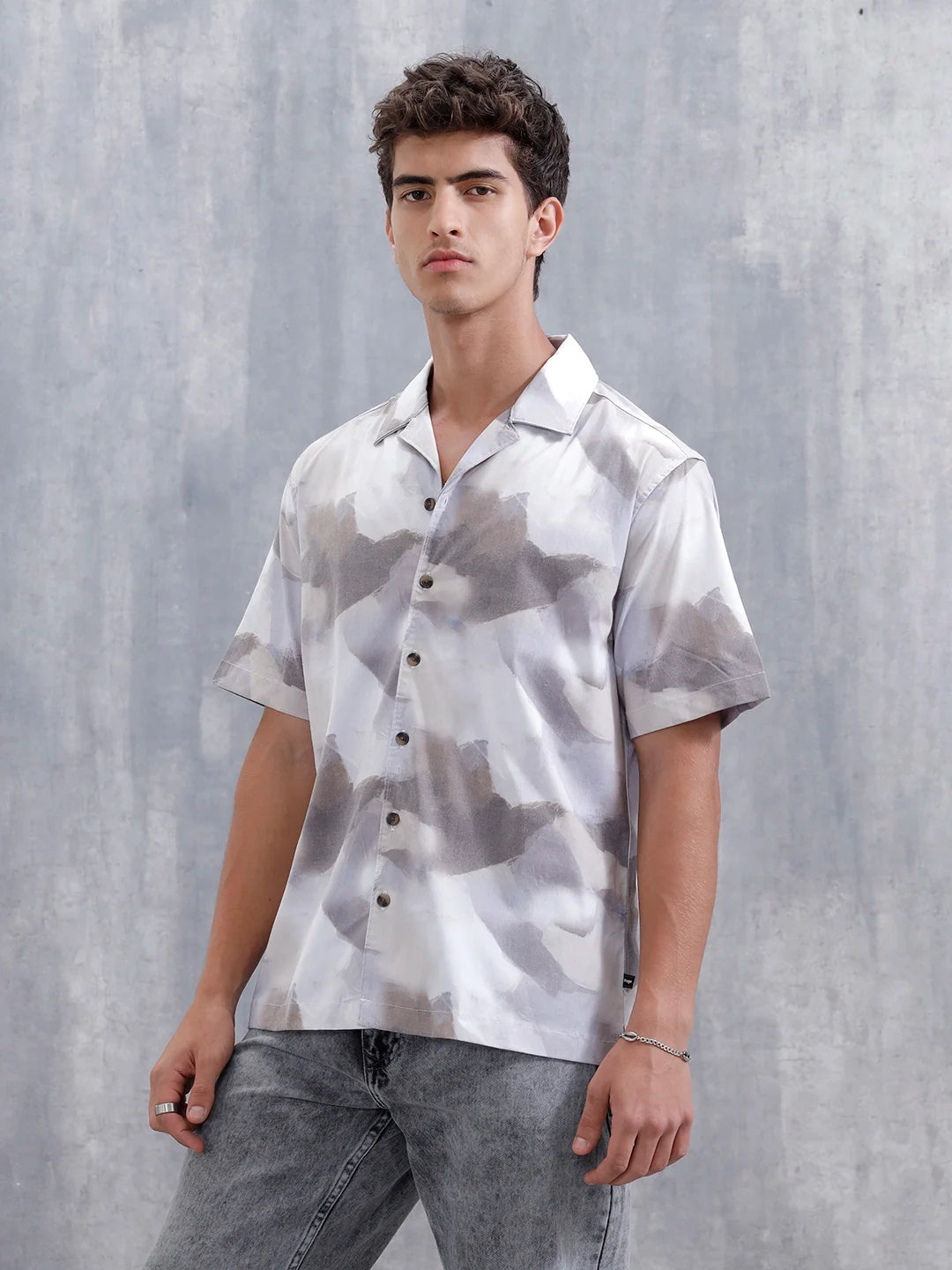 Abstract Aop Printed Comfort Fit Resort Collar Shirt | Purple