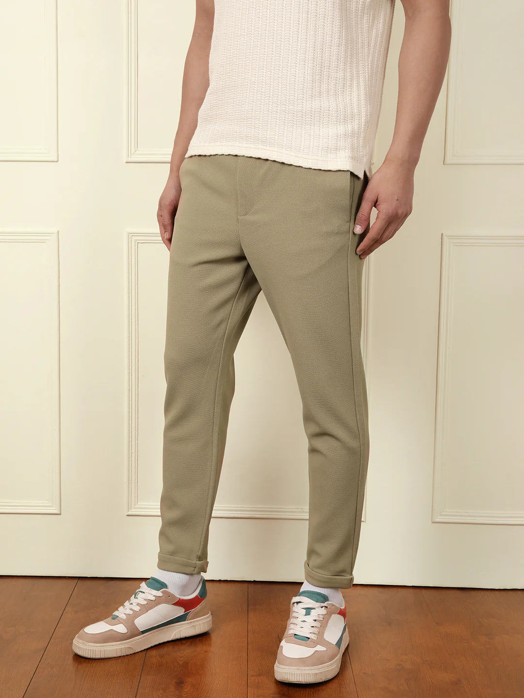Soft Cotton Blend Knit Trouser | Beige