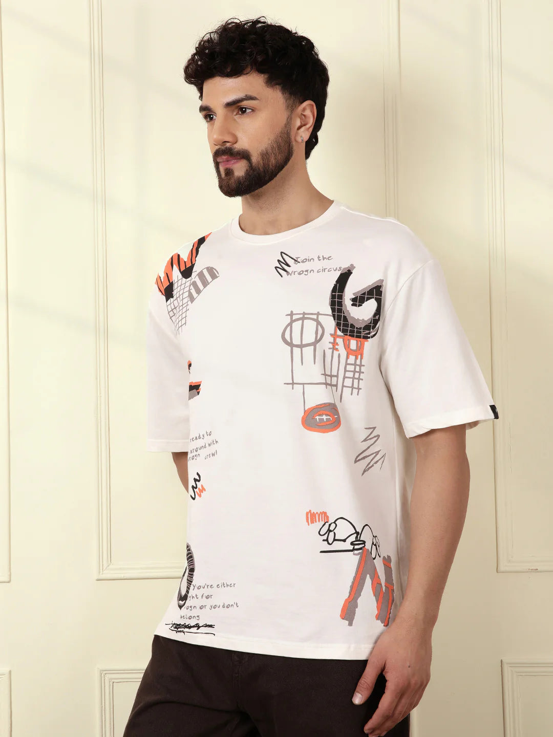 Heavy GSM Placement Print T-Shirt  | Off White