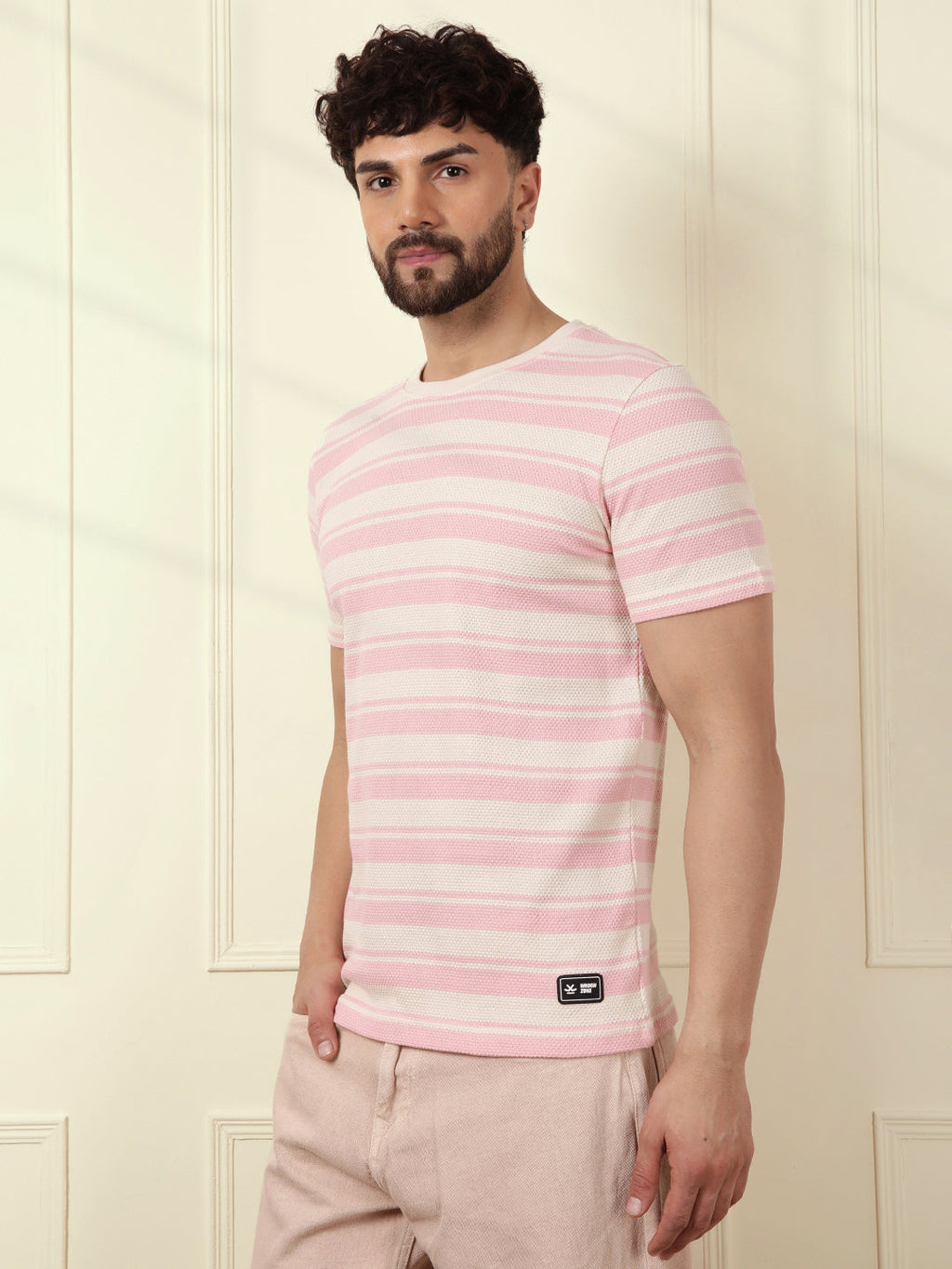 Casual Slim Fit Striped T-Shirt | Pink