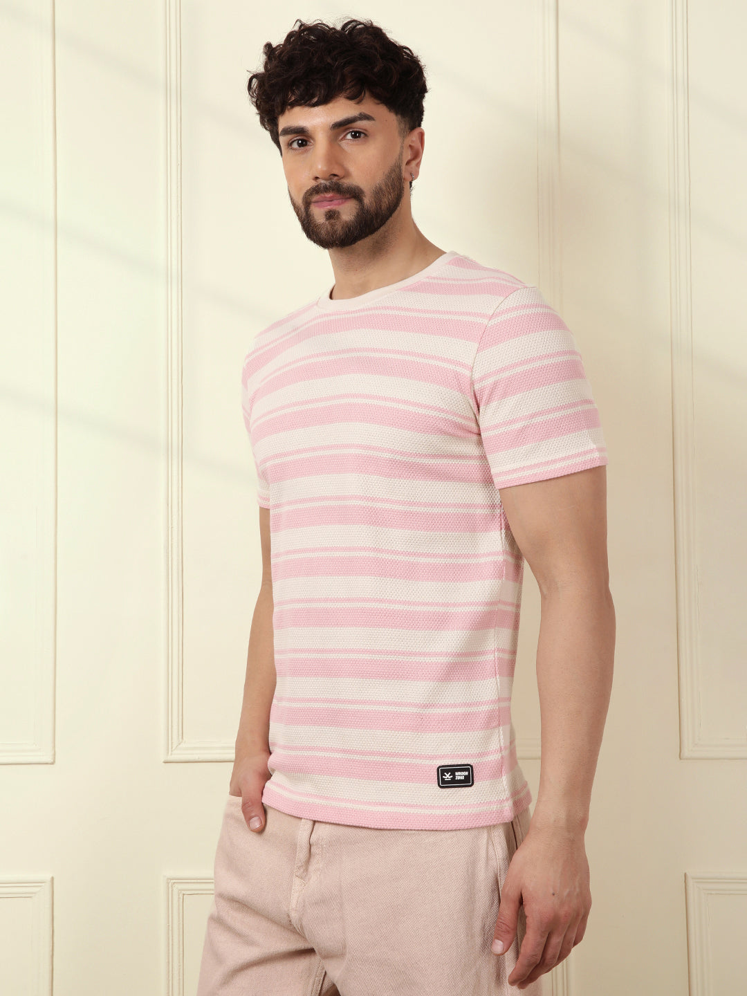 Casual Slim Fit Striped T-Shirt | Pink