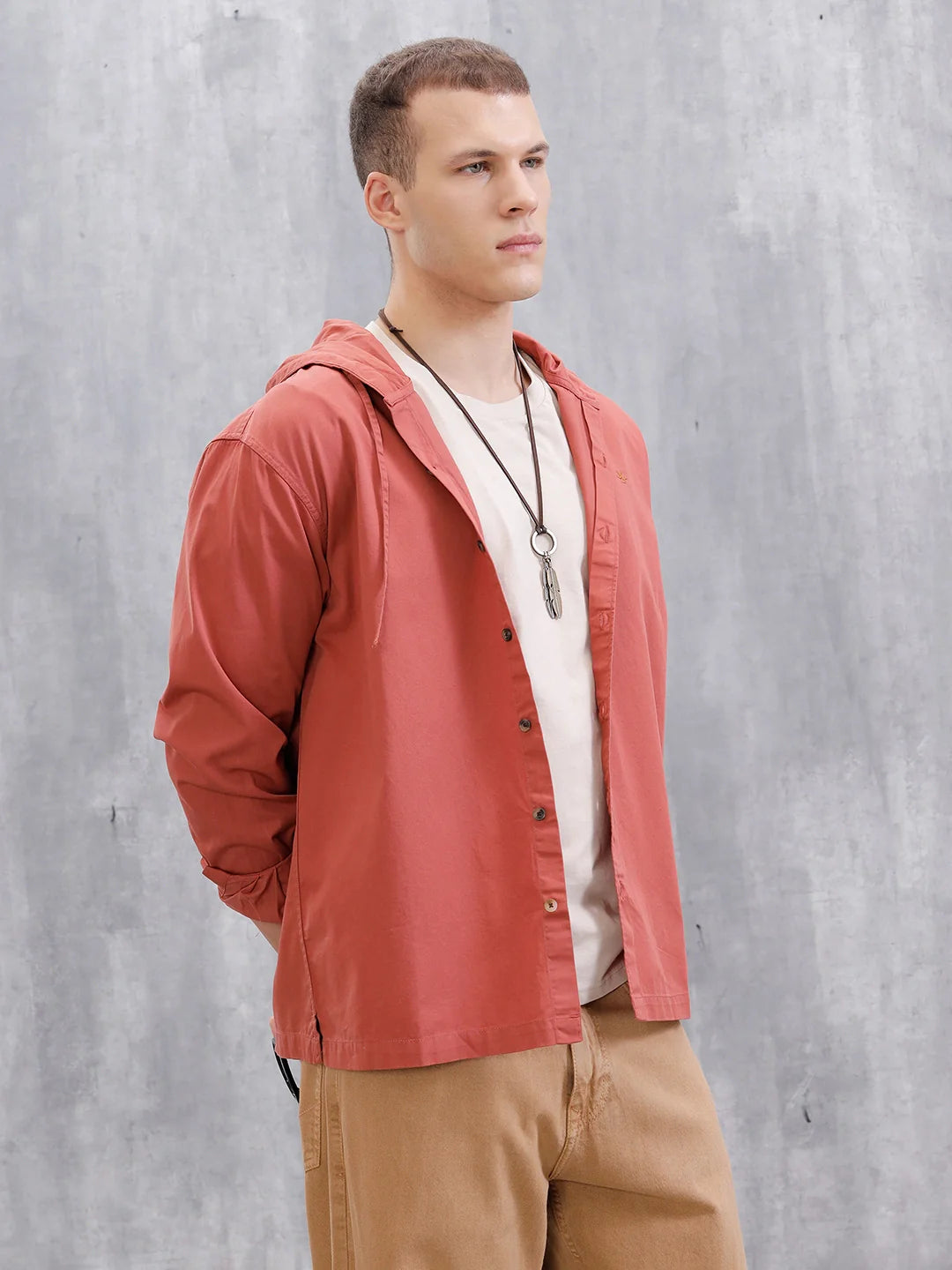 Cotton Twill Hoded Shirt | Pink