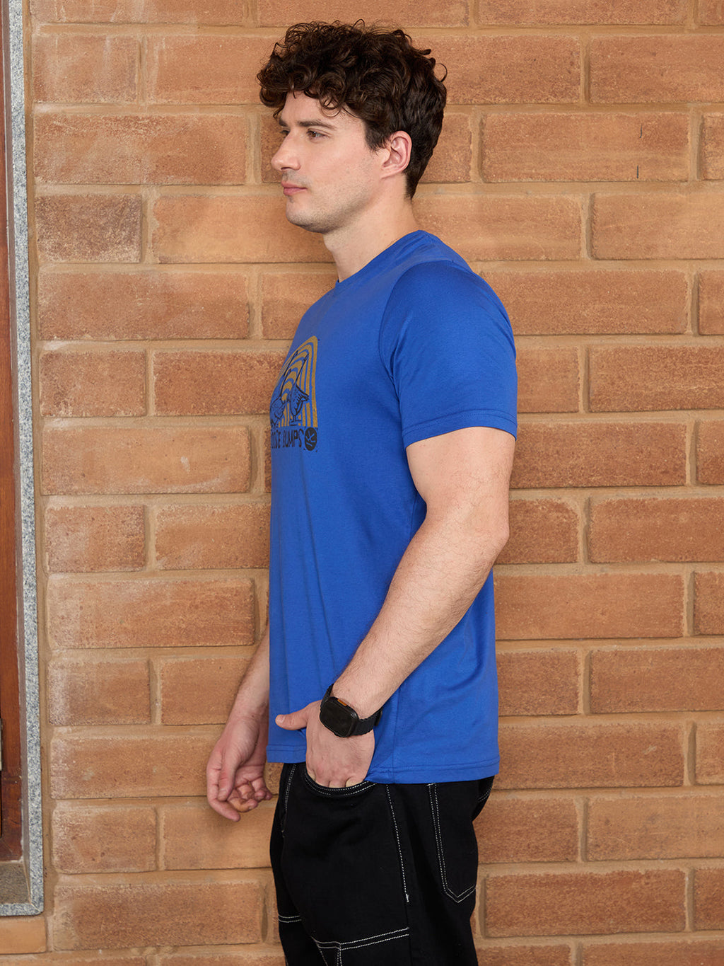 Flock Printed Slim Fit T-Shirt | Blue