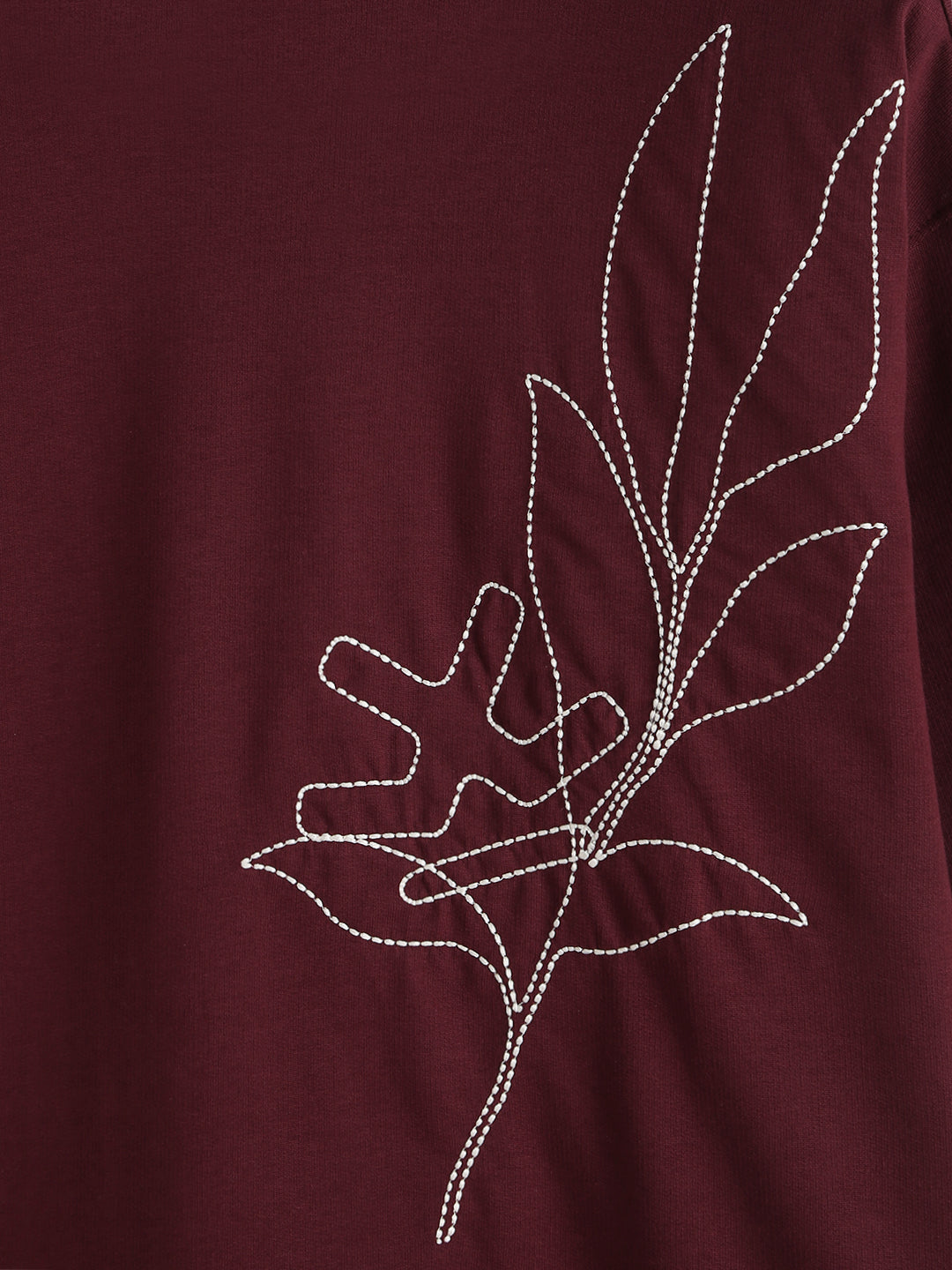 Embroidered Oversized T-Shirt | Maroon