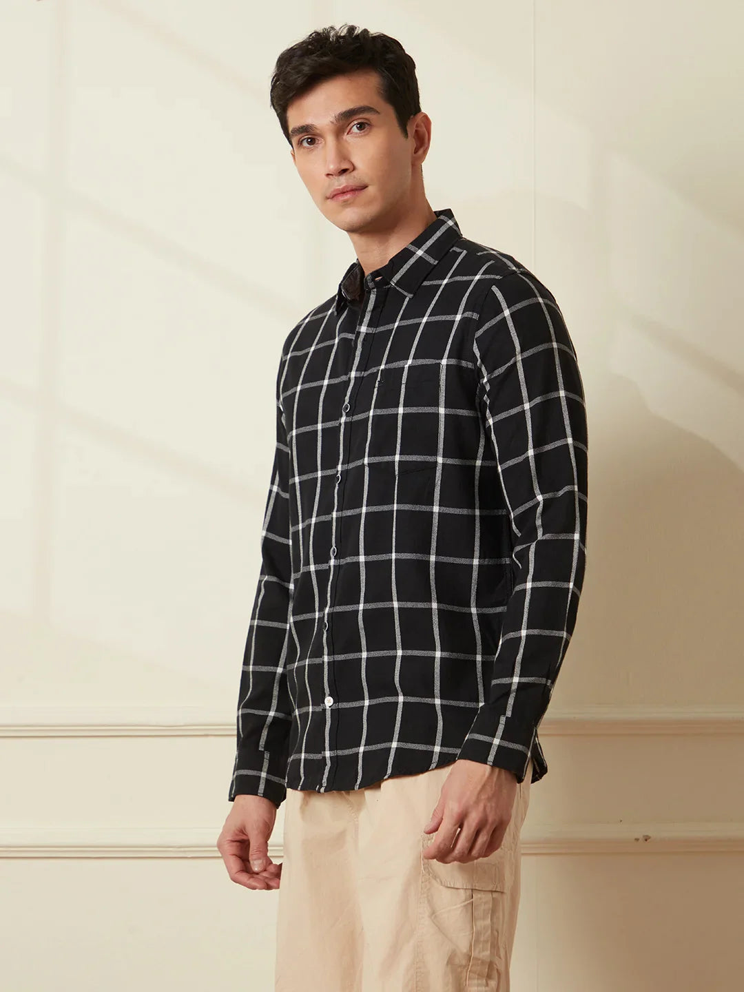 Checked Window Panel Shirt | Black
