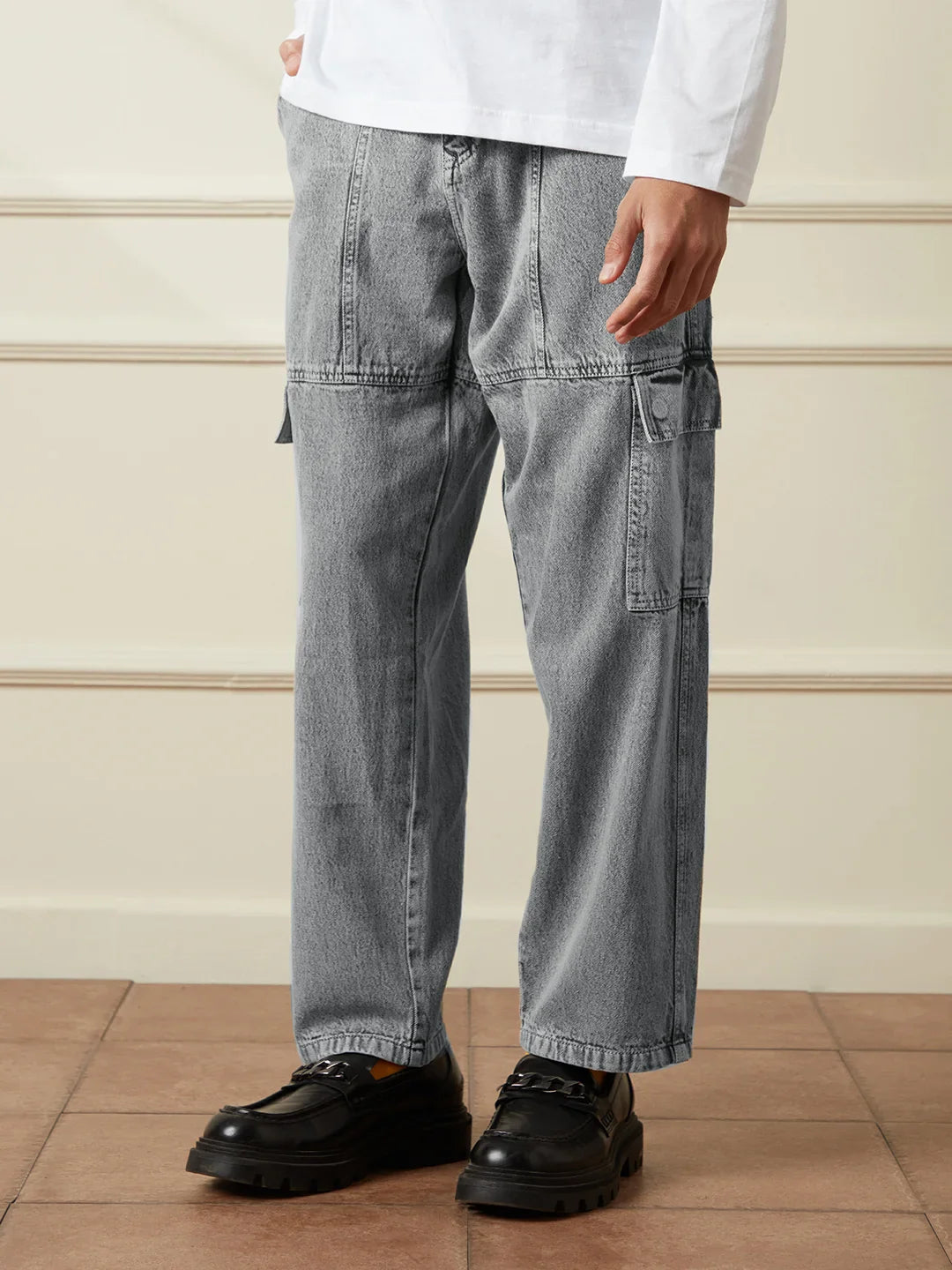 Washed Anti Fit Denim Cargo | Grey